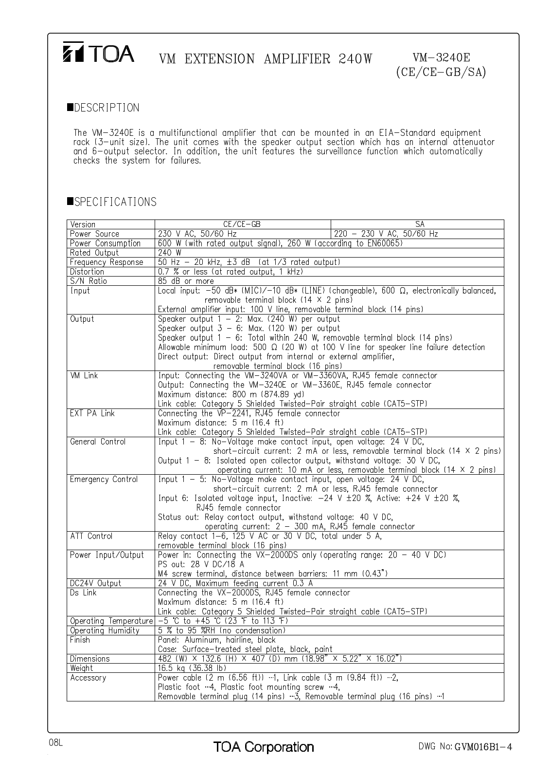 TOA VM-3240E-AMQ User Manual