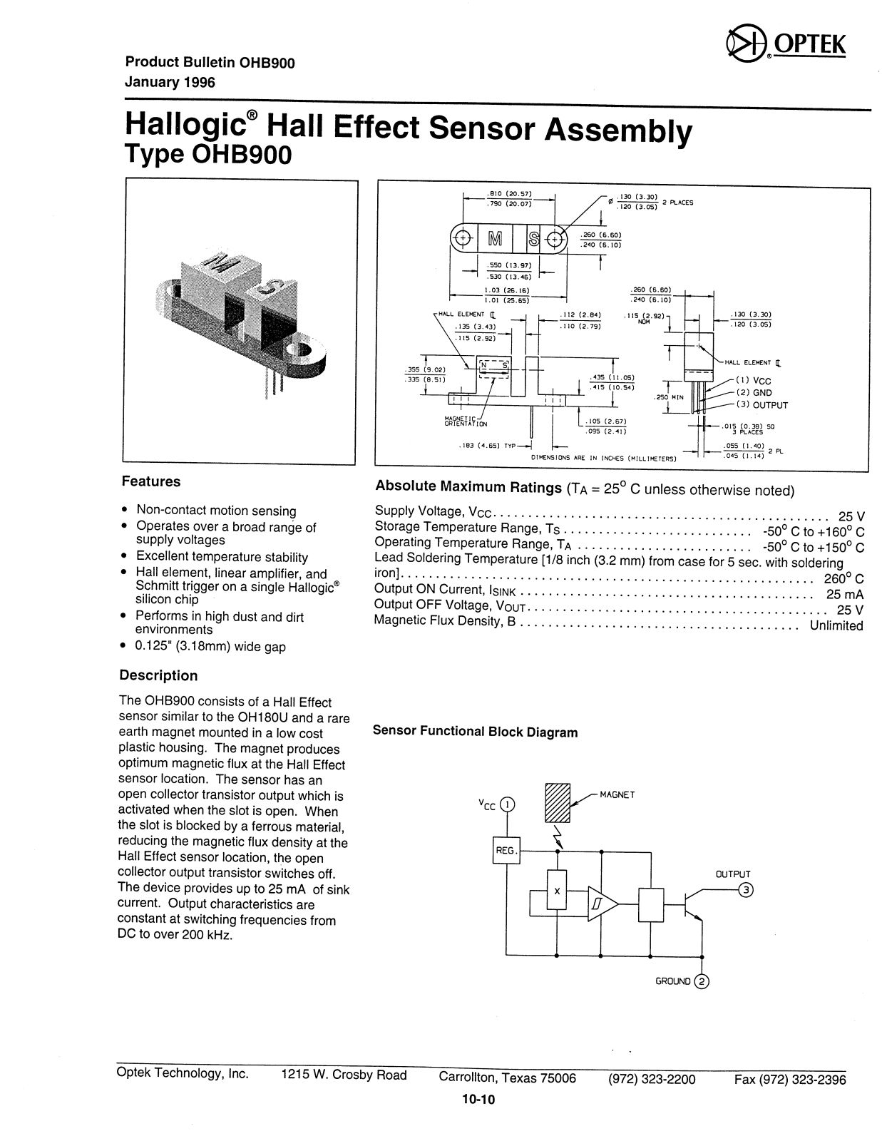 OPTEK OHB900 Datasheet