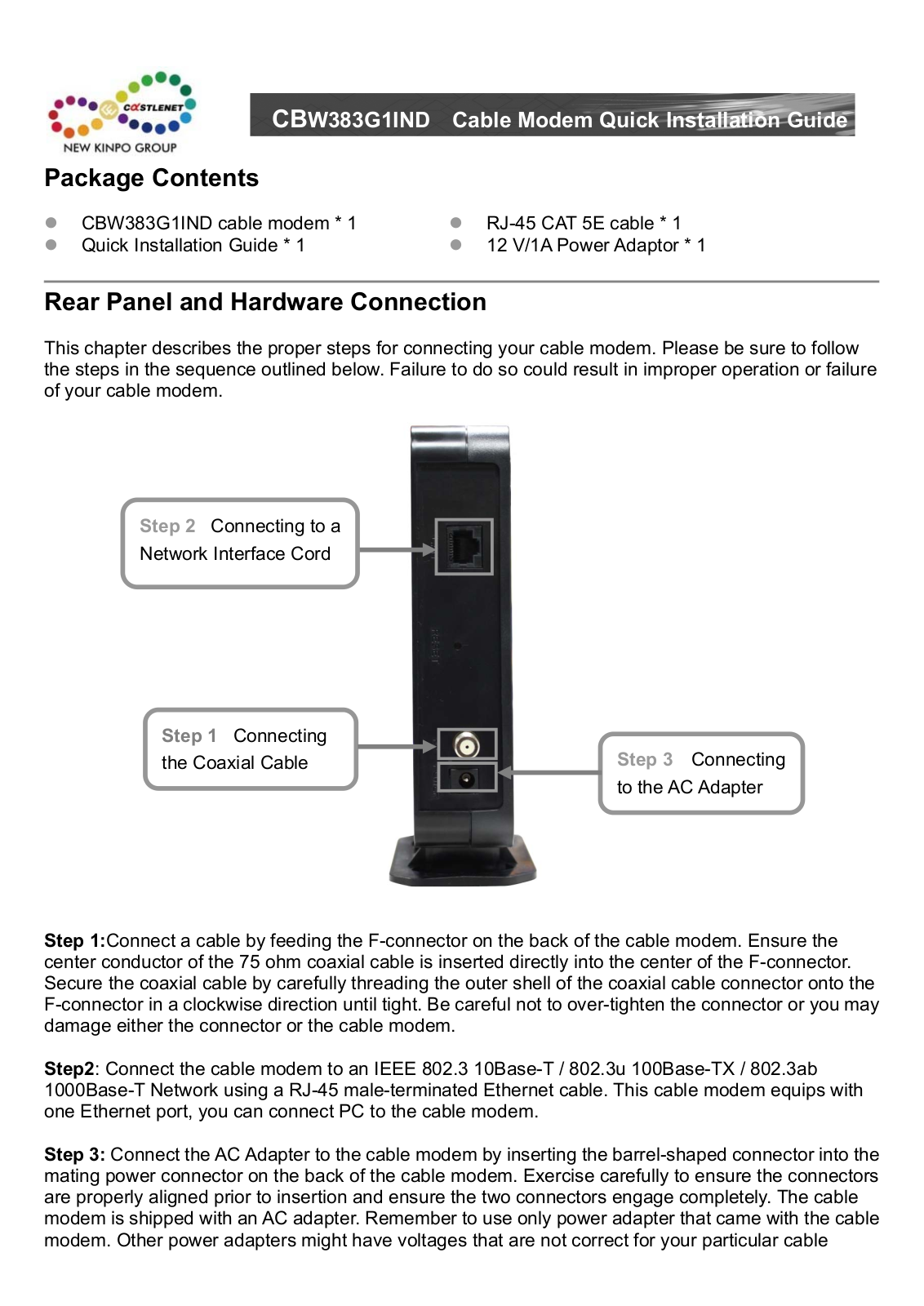 CastleNet Technology CBW383G1IND Users Manual