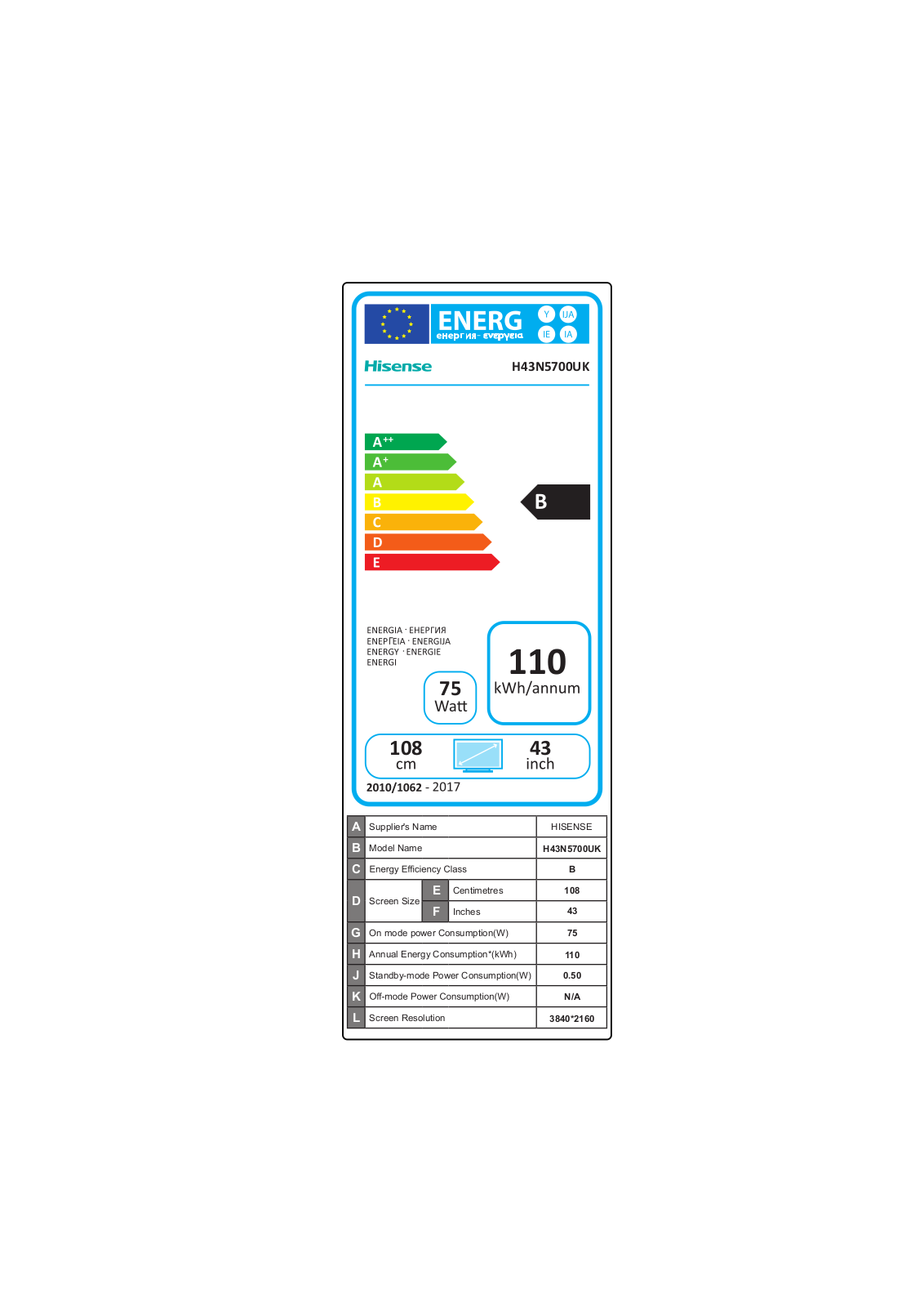 hisense H43N5700UK, H55N5700UK Instruction manual