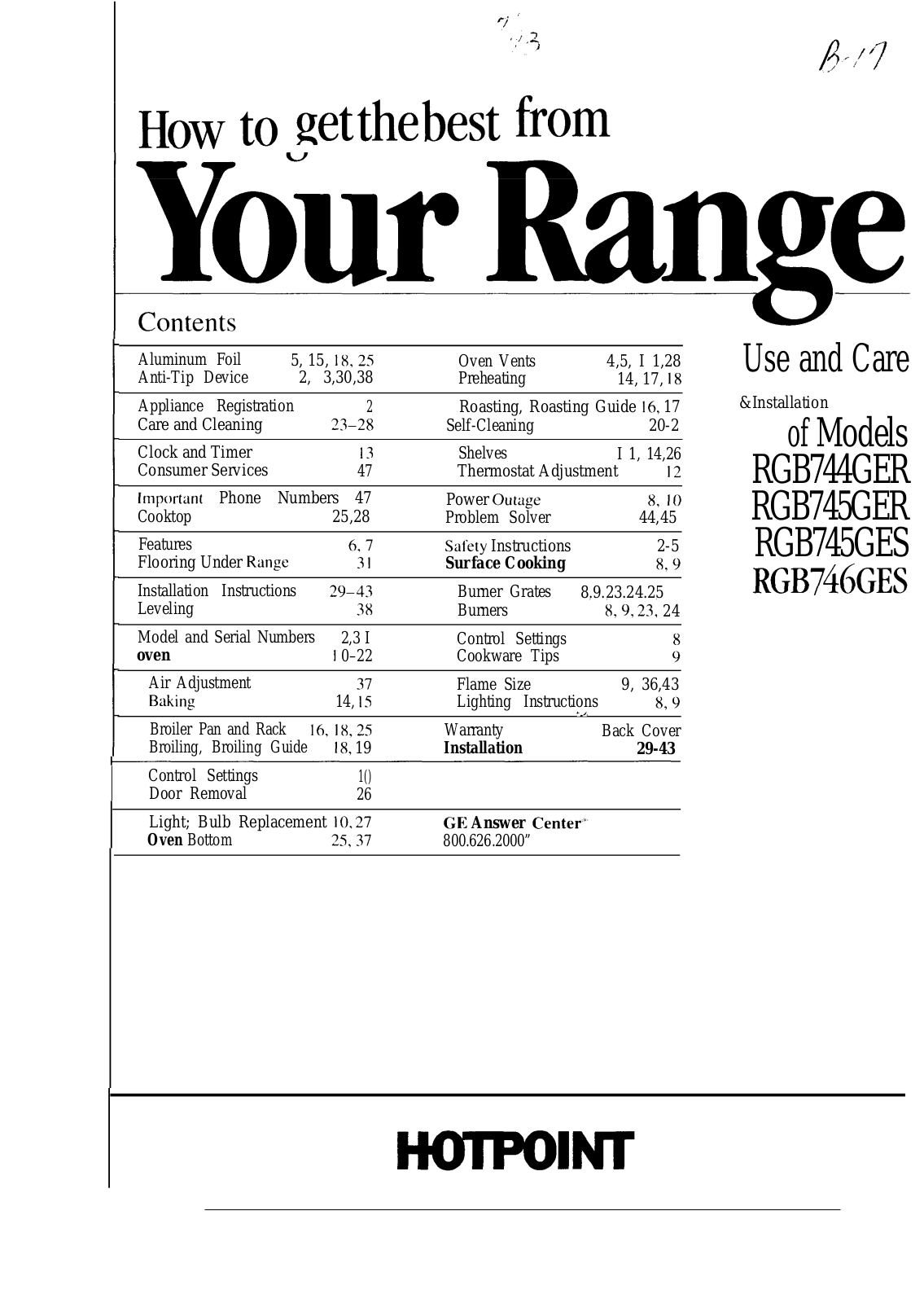 GE RGB745GES, RGB746GES, RGB745GER, RGB744GER Use and Care & Installation Guide