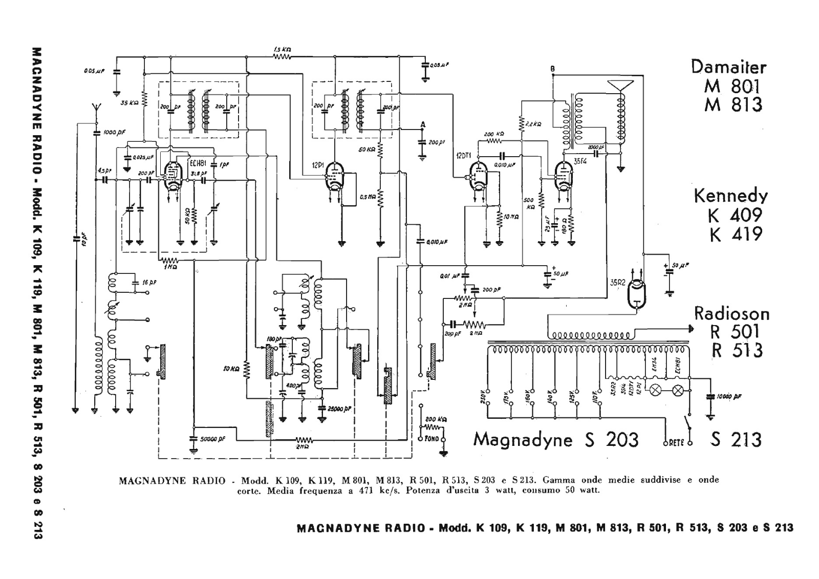 Magnadyne k109, k119, m801, m813 schematic