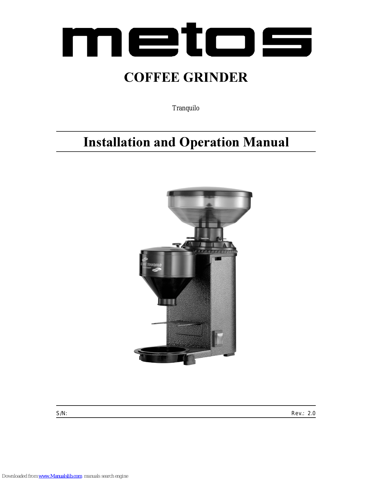 Metos Tranquilo Installation Manual - ManualMachine.com