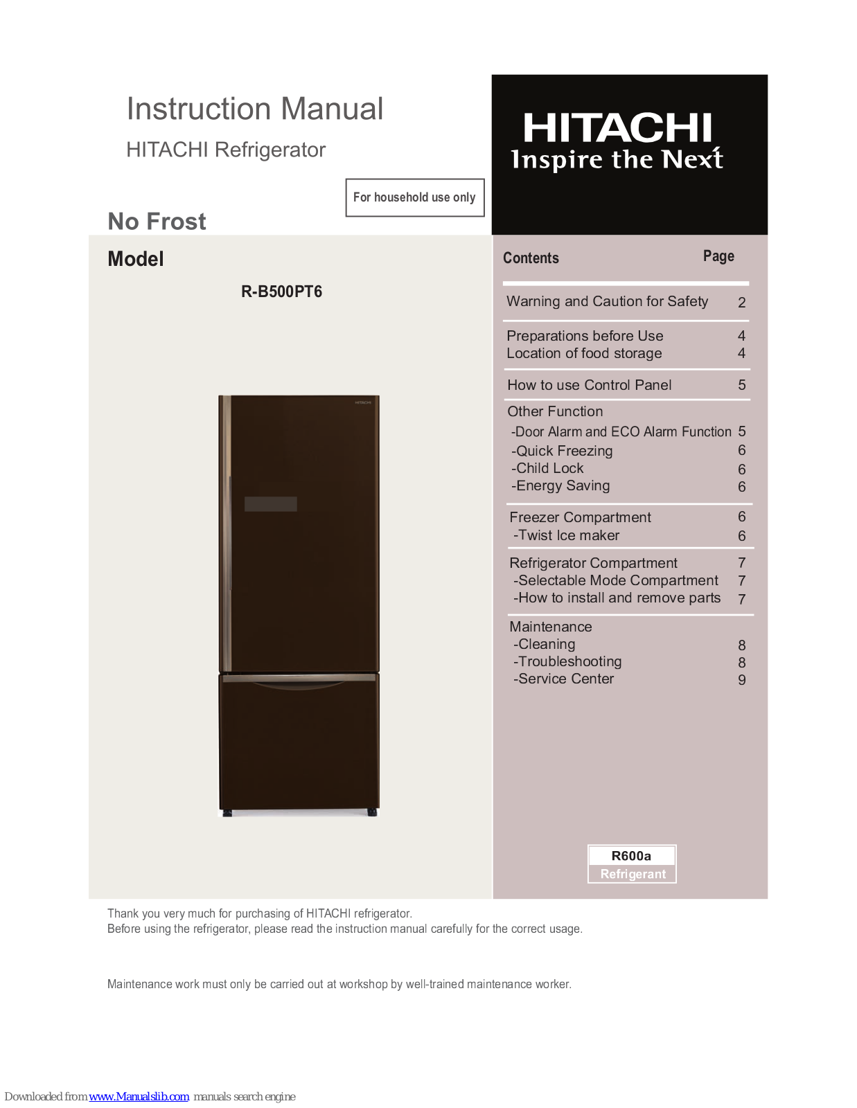 Hitachi R-B500PT Instruction Manual