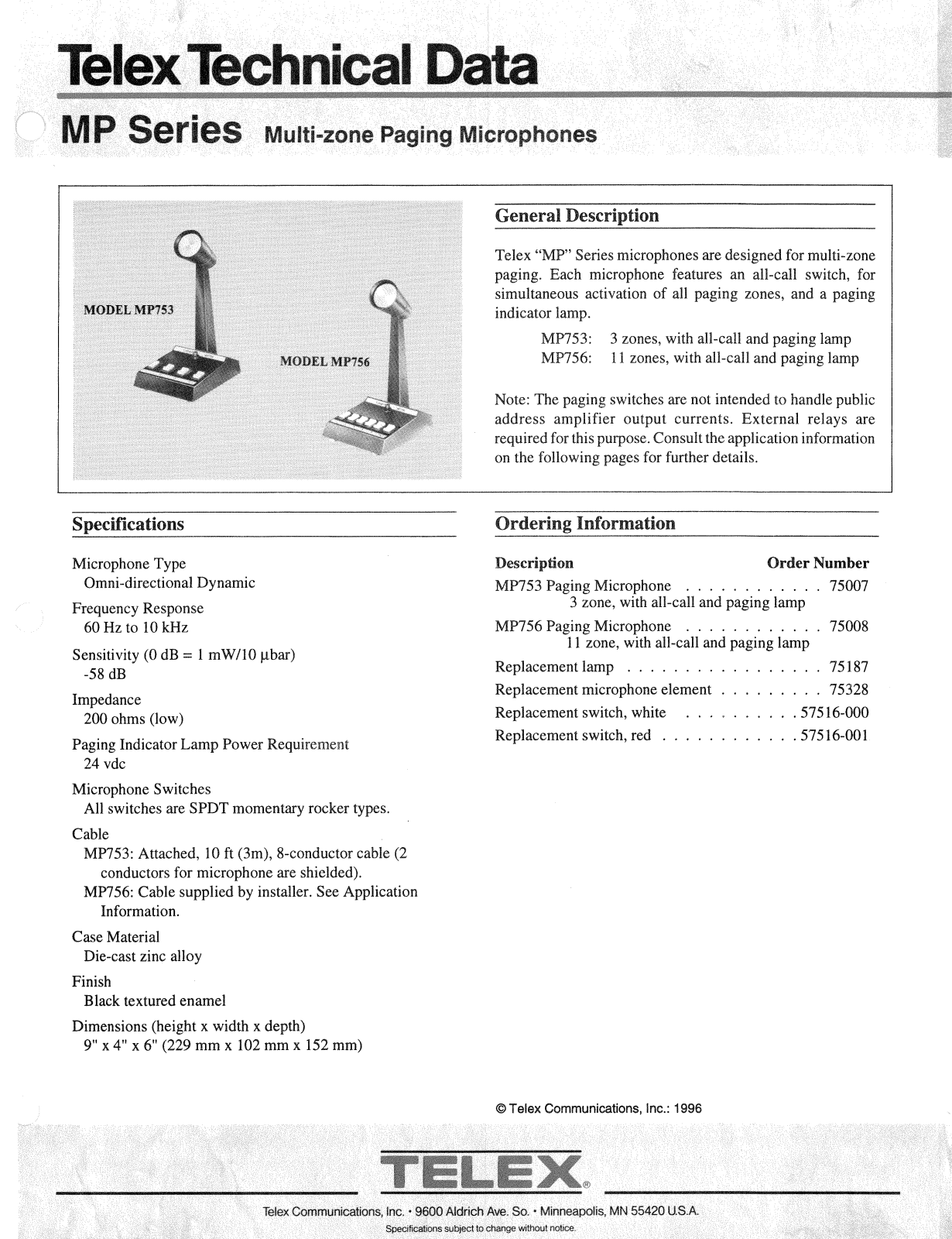 Telex MP756, MP753 User Manual