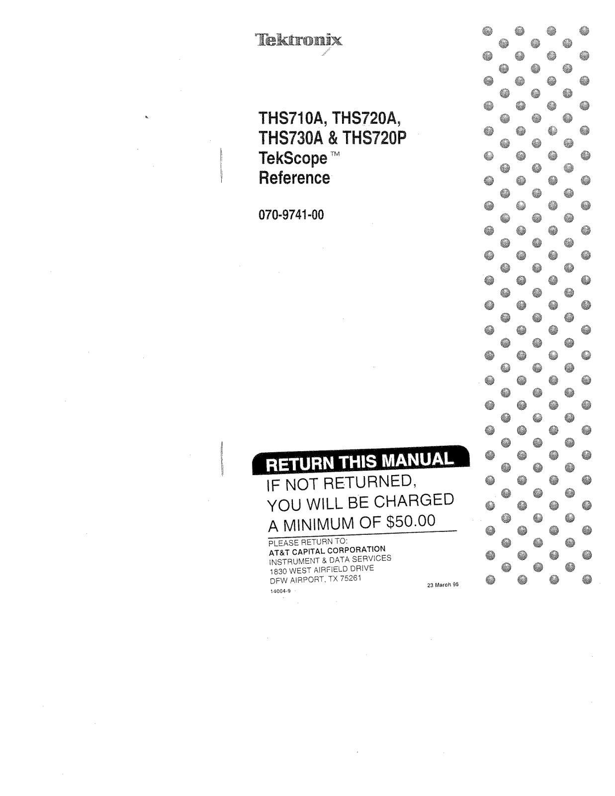 Tektronix THS710A, THS720A, THS720P, THS730A User Manual