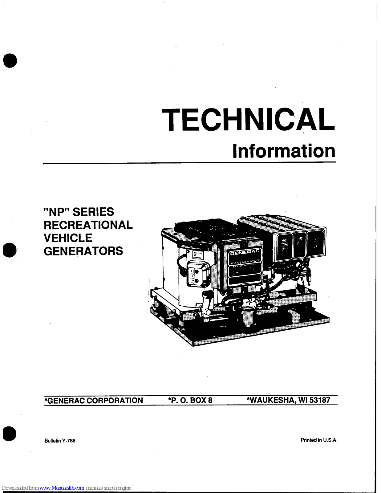 Generac Power Systems NP45G Series, NP66G Series, NP52G Series, NP65G Series, NP72G Series Technical Information