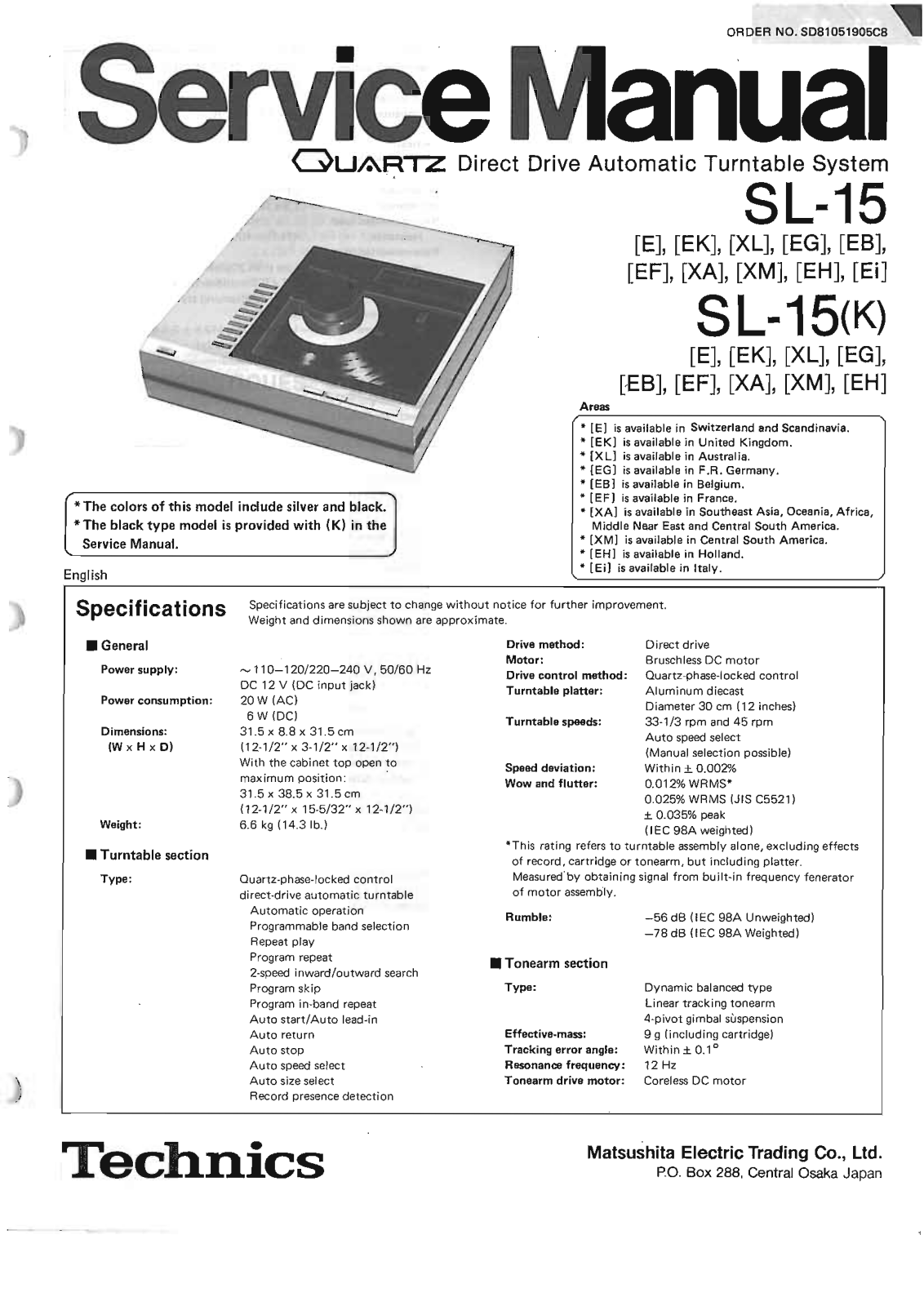 Technics SL-15 Service Manual