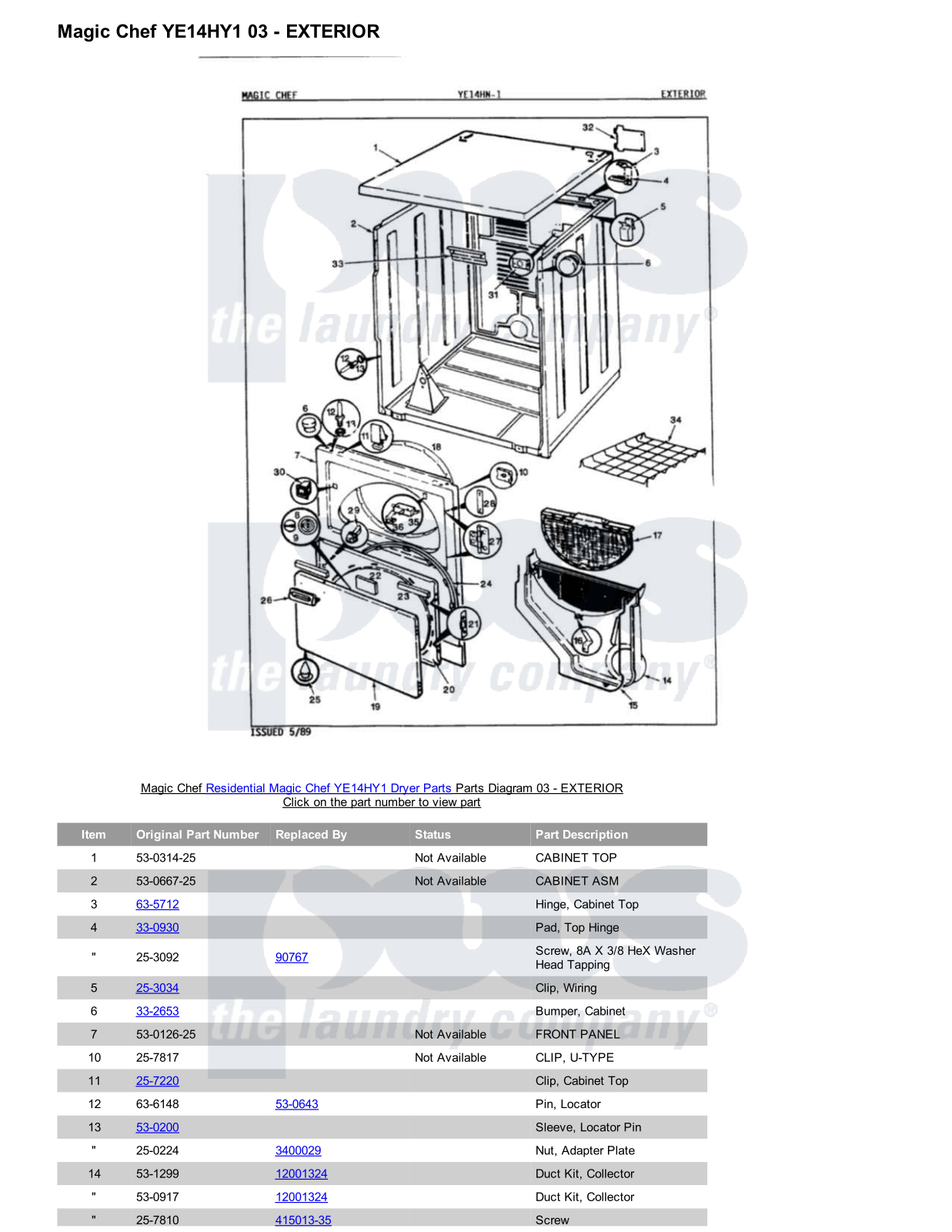 Magic Chef YE14HY1 Parts Diagram