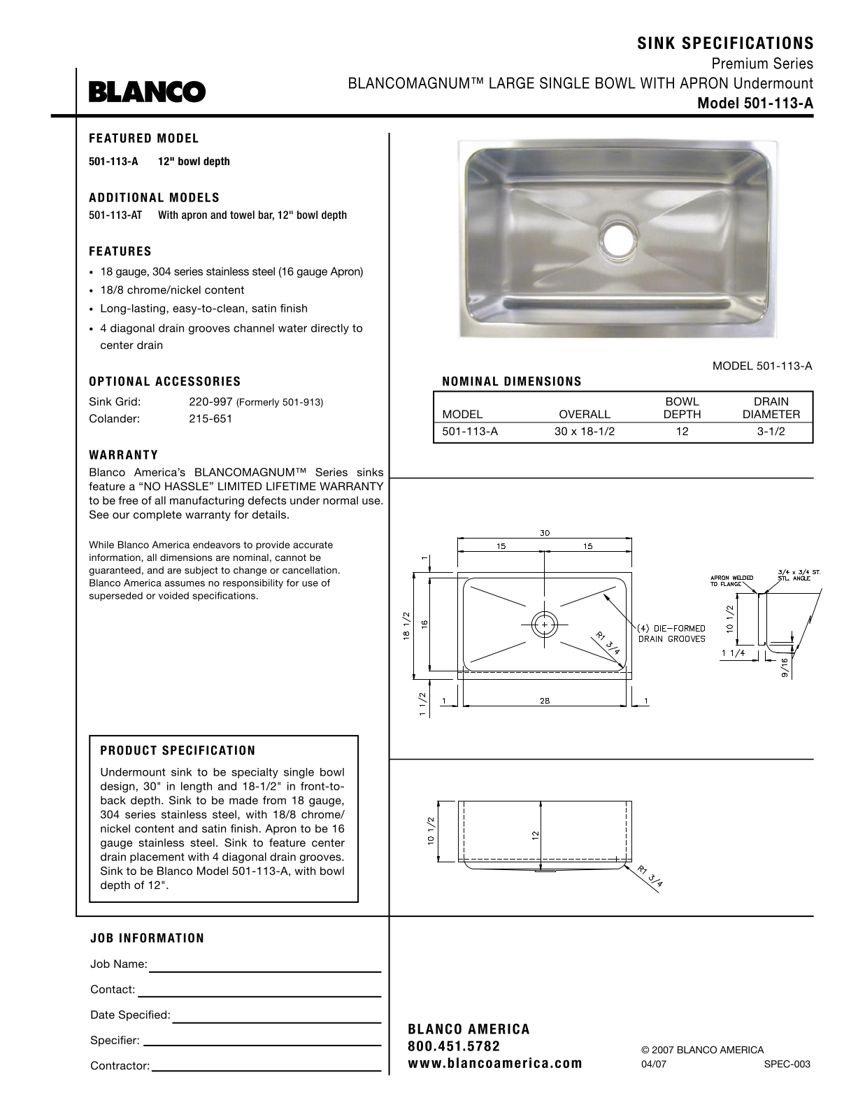 Blanco 501-113-A User Manual