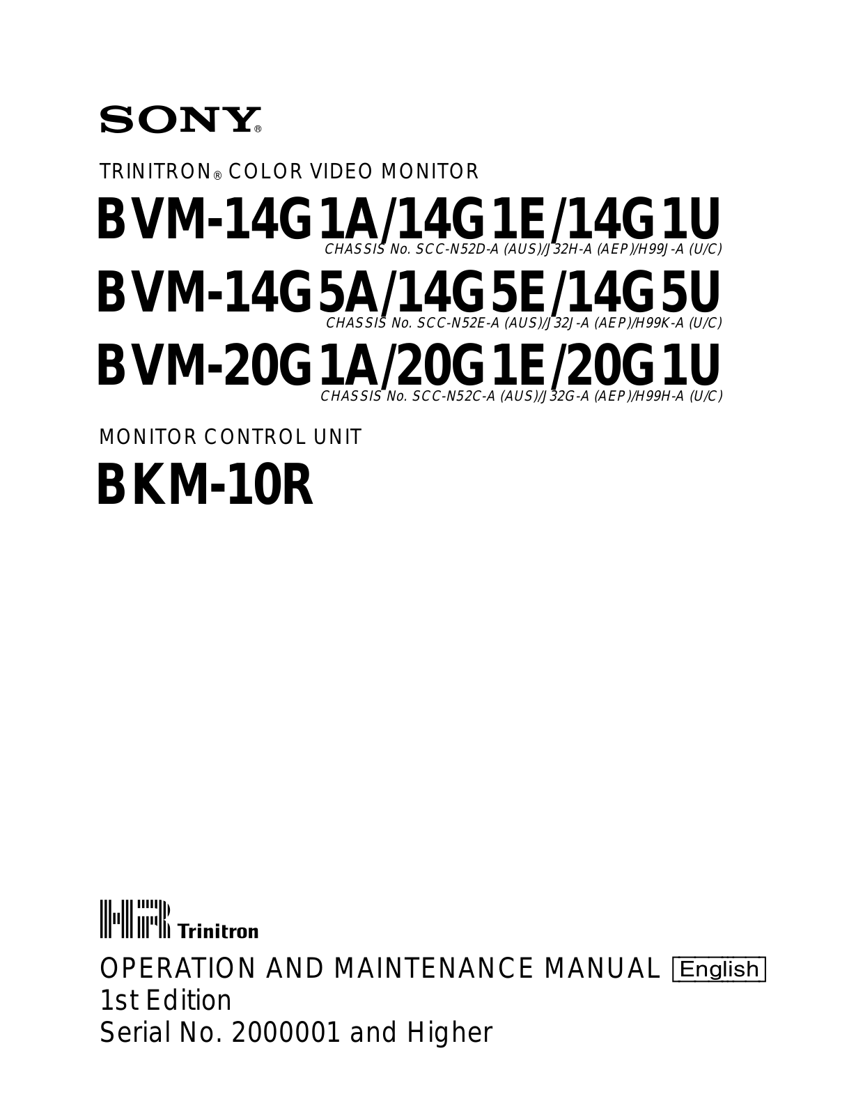 Sony BVM-14G1, BVM-14G5, BVM-20G1 Service Manual