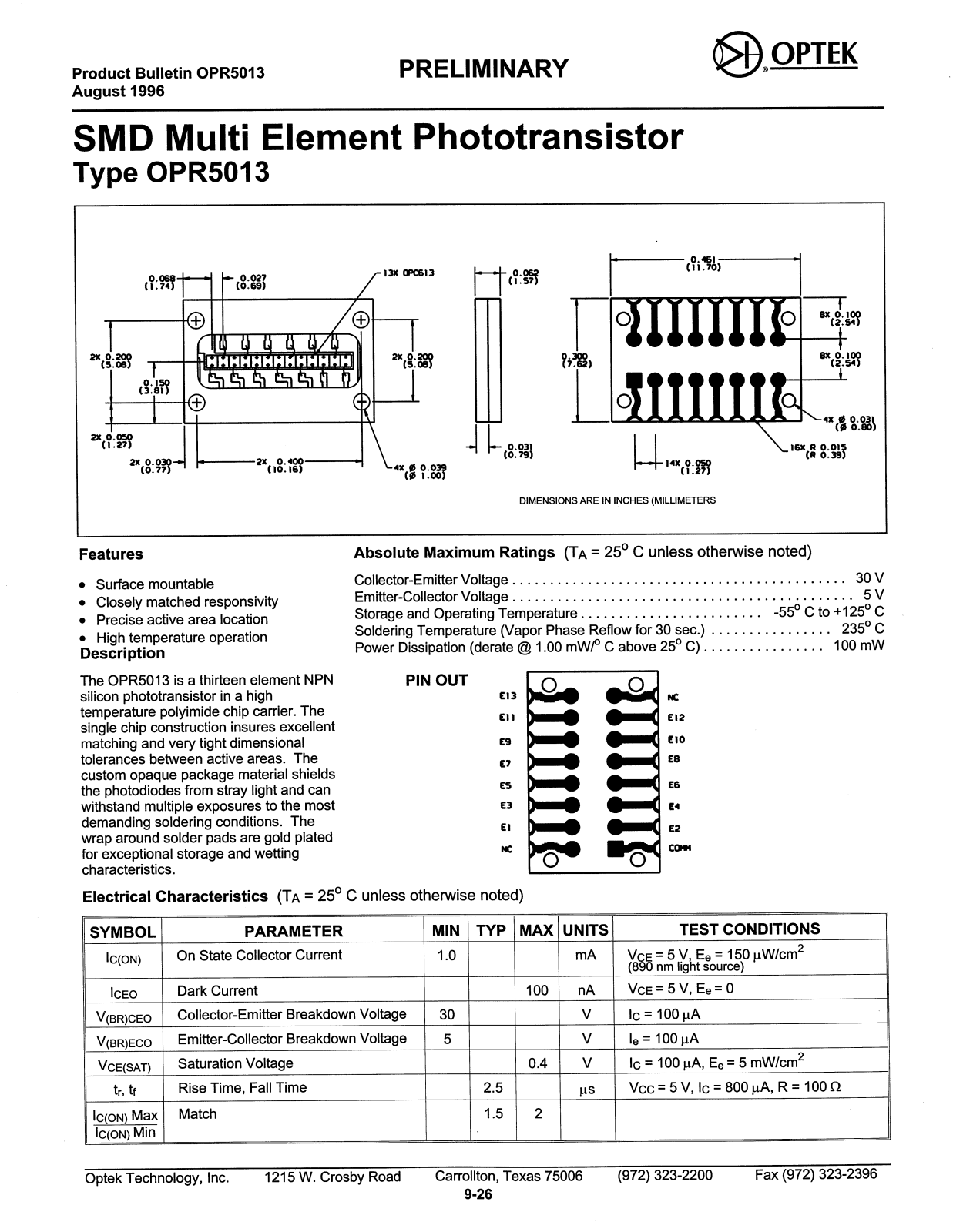 OPTEK OPR5013 Datasheet