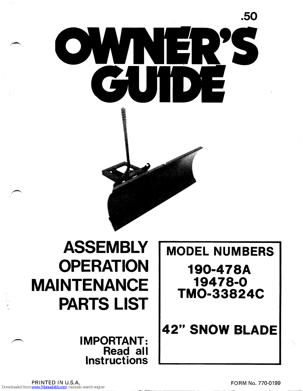 MTD TMO-33824C, 19478-0, 190-478A Owner's Manual