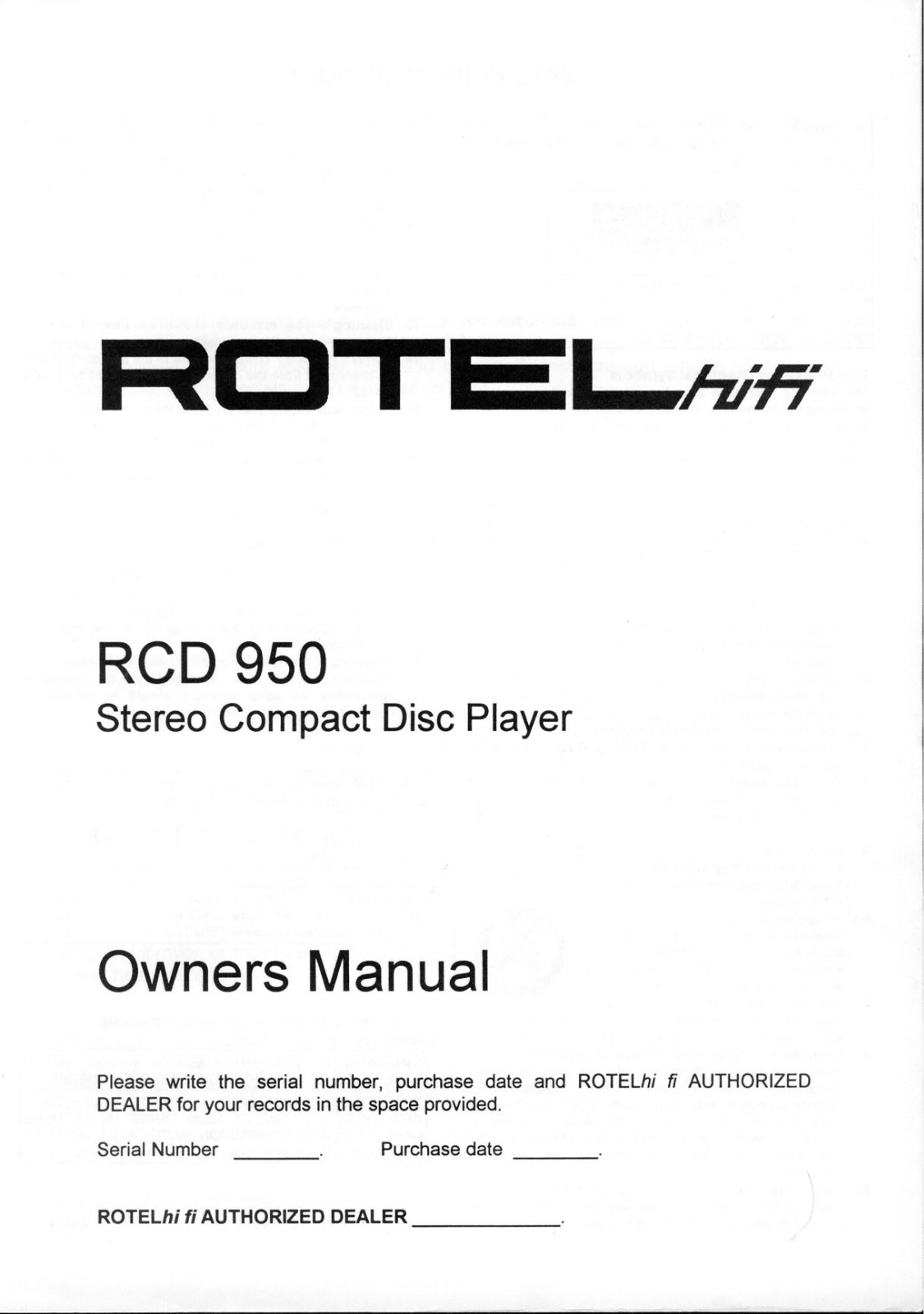 Rotel RCD-950 Owners manual