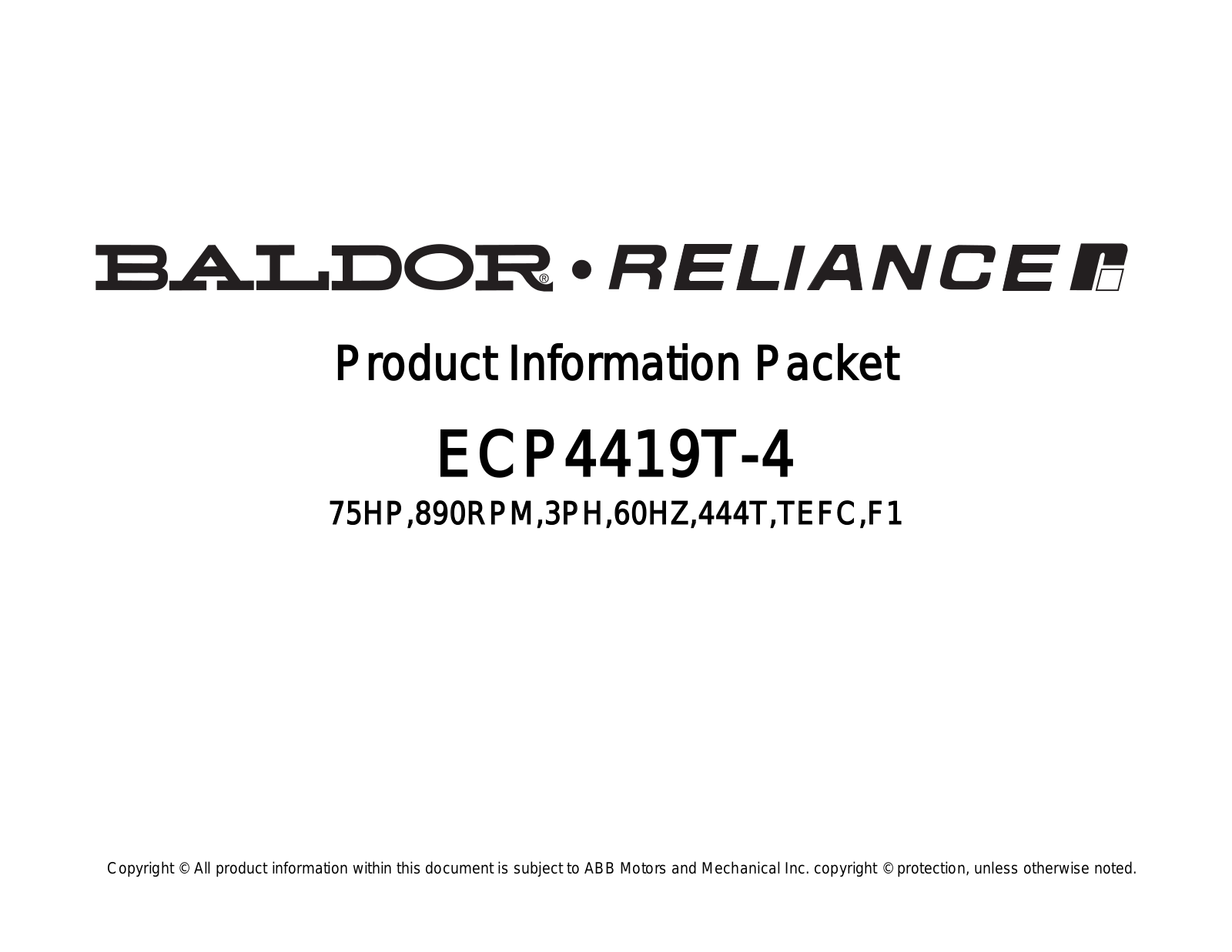 Baldor ECP4419T-4 Product Information Sheet