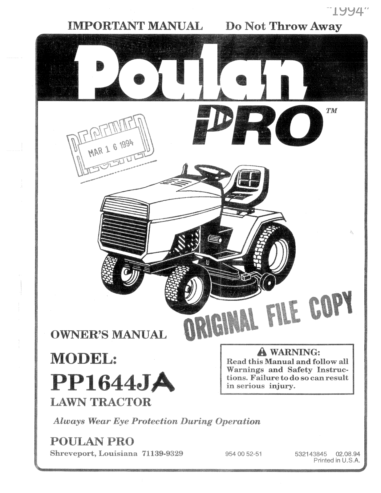 Poulan PP1644J, PP1644JA User Manual