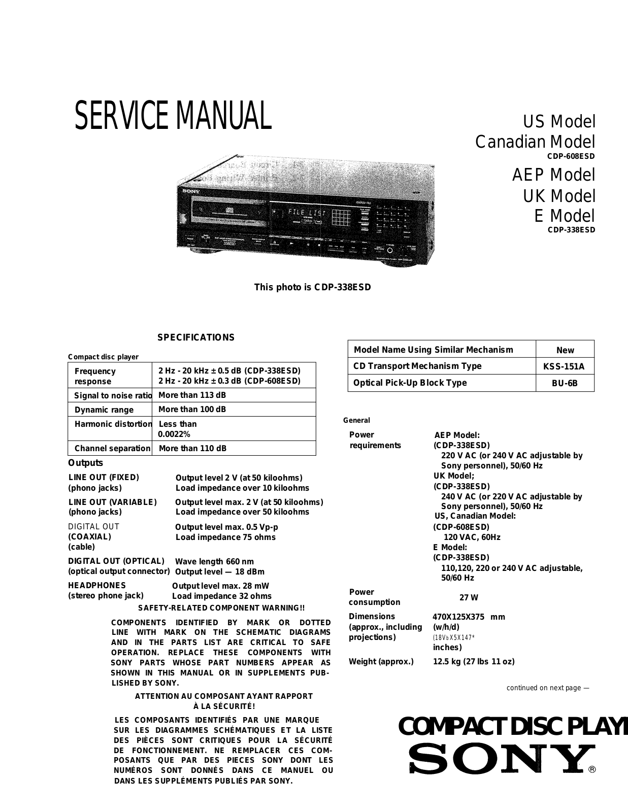 Sony cdp 338esd User Manual