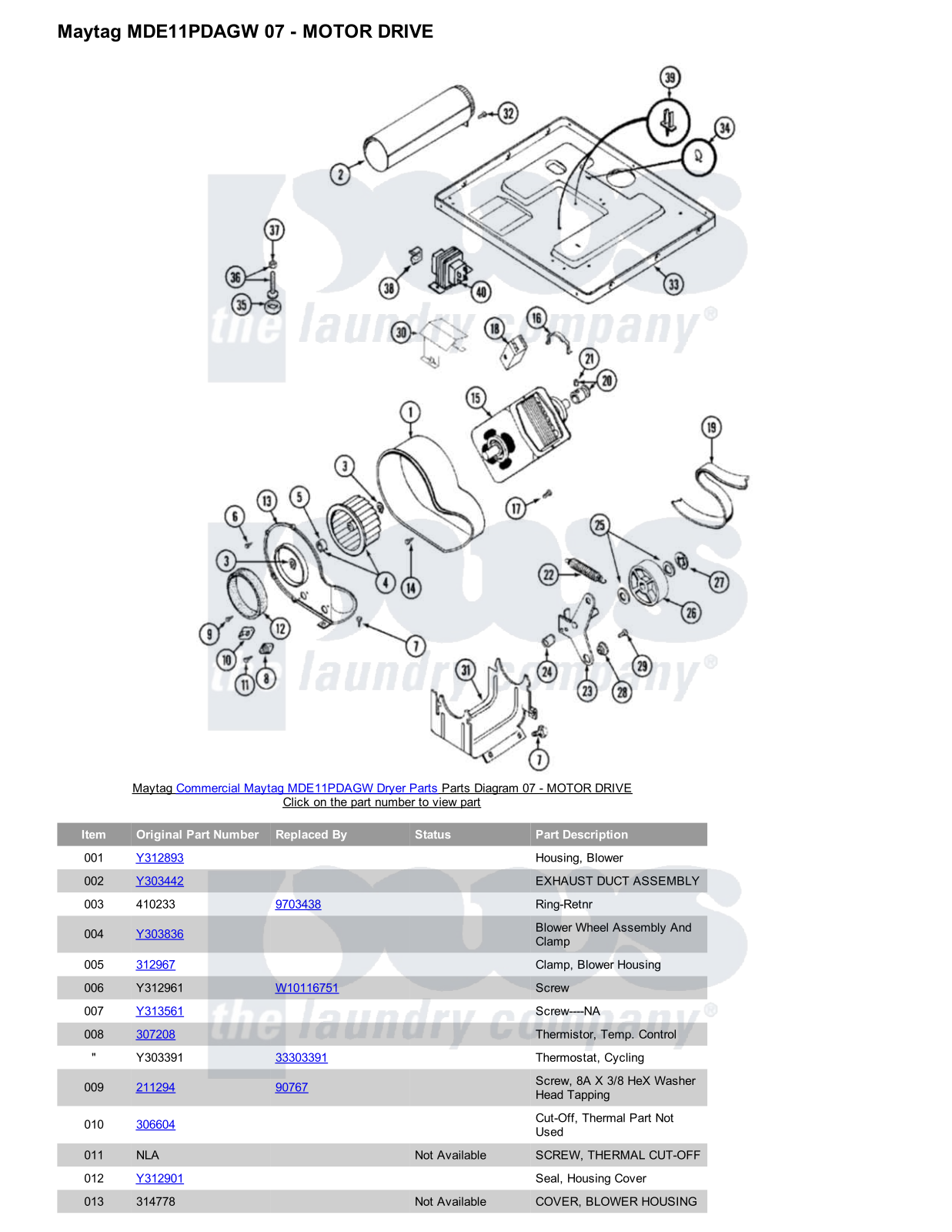 Maytag MDE11PDAGW Parts Diagram