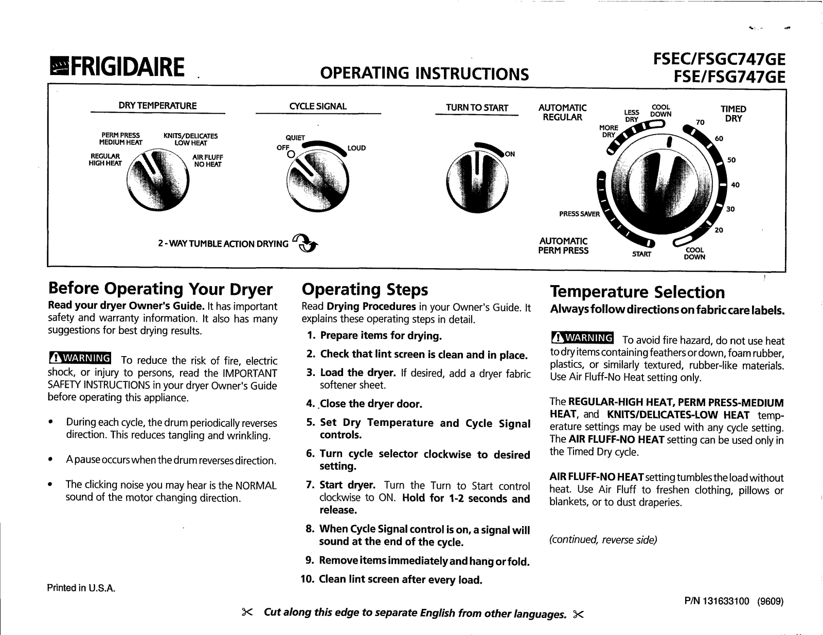 Frigidaire FSEC-FSGC747GE User Manual