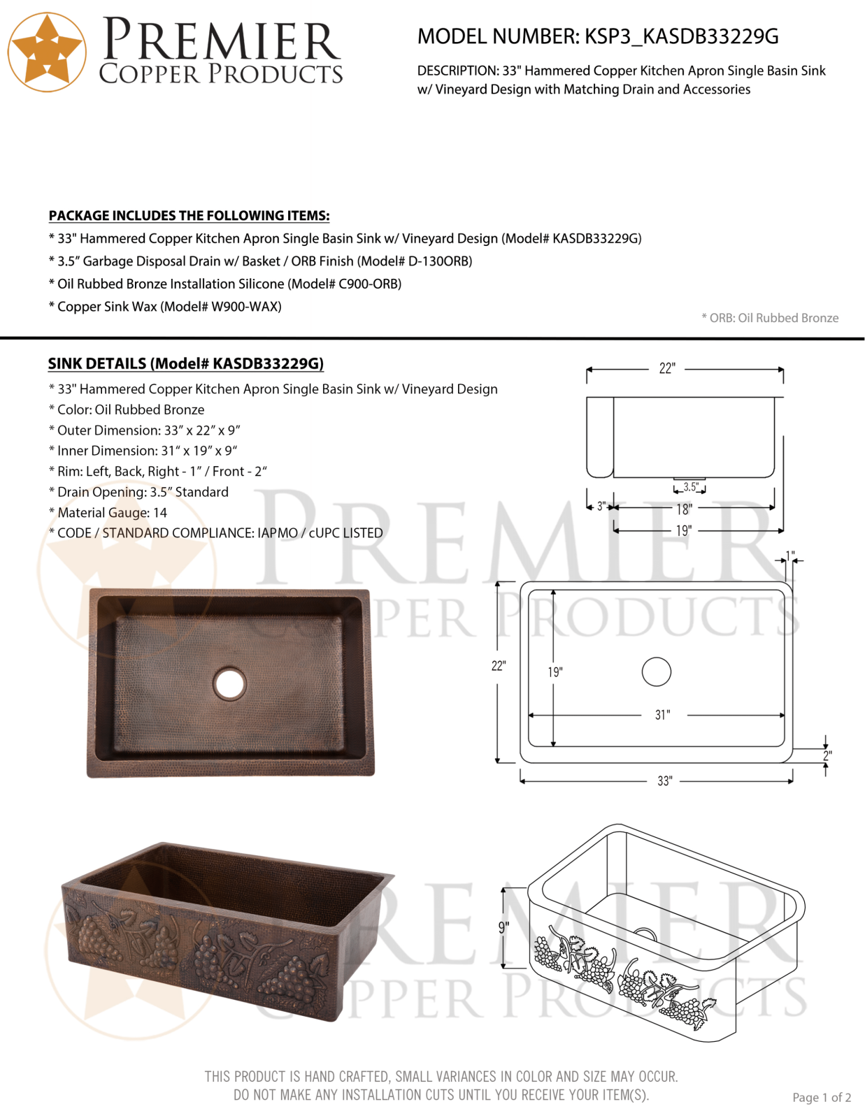 Premier Copper Products IER1579 Specifications - ManualMachine.com