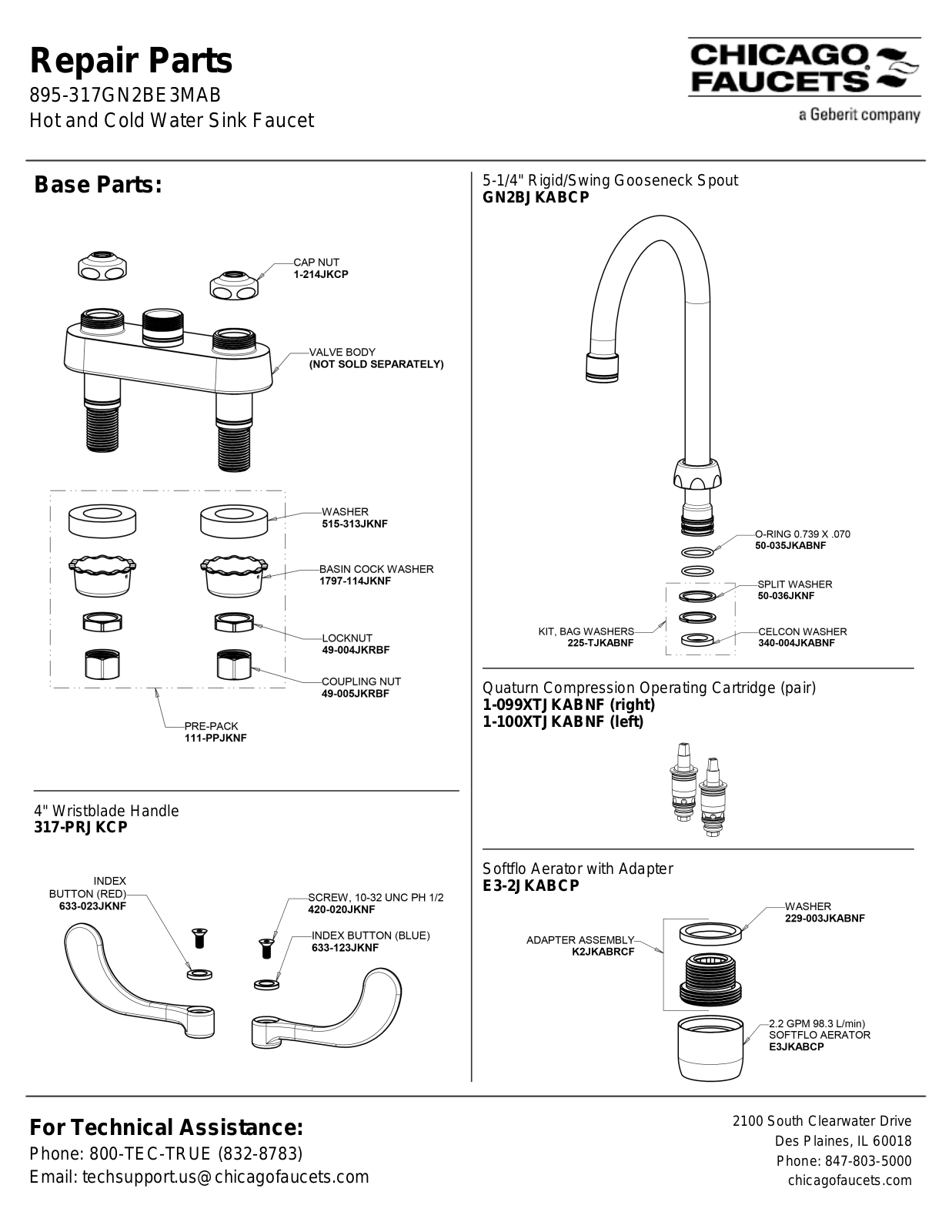 Chicago Faucet 895-317GN2BE3MAB Parts List