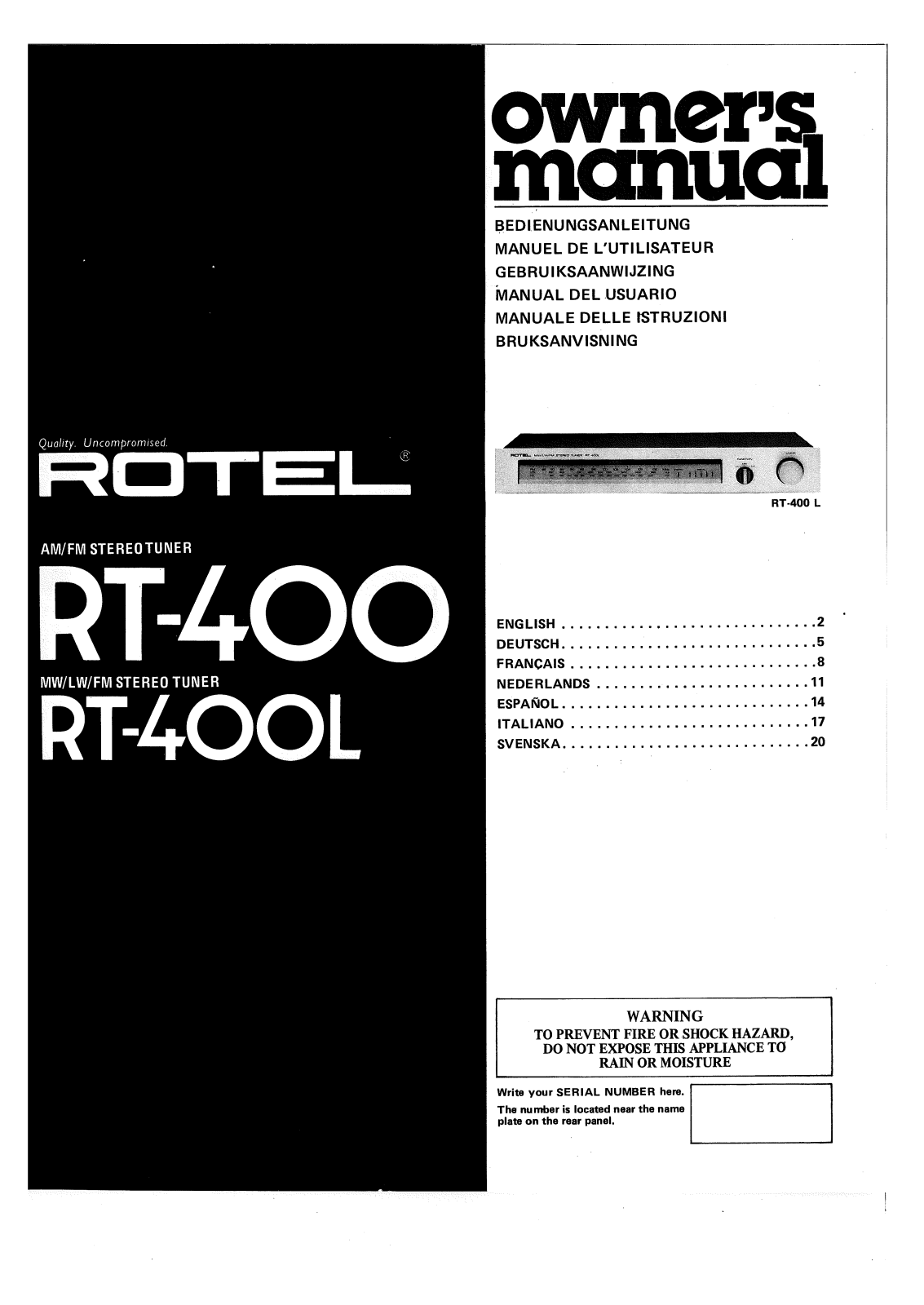 Rotel RT-400 User Manual