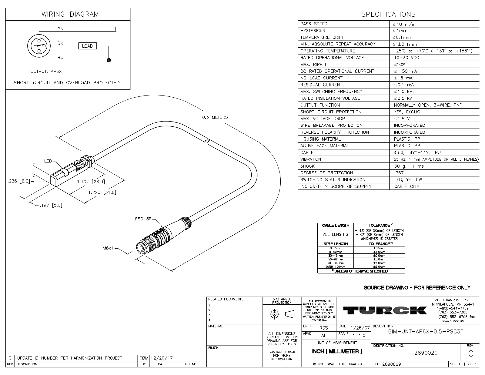 Turck BIM-UNT-AP6X-0.5-PSG3F Data Sheet