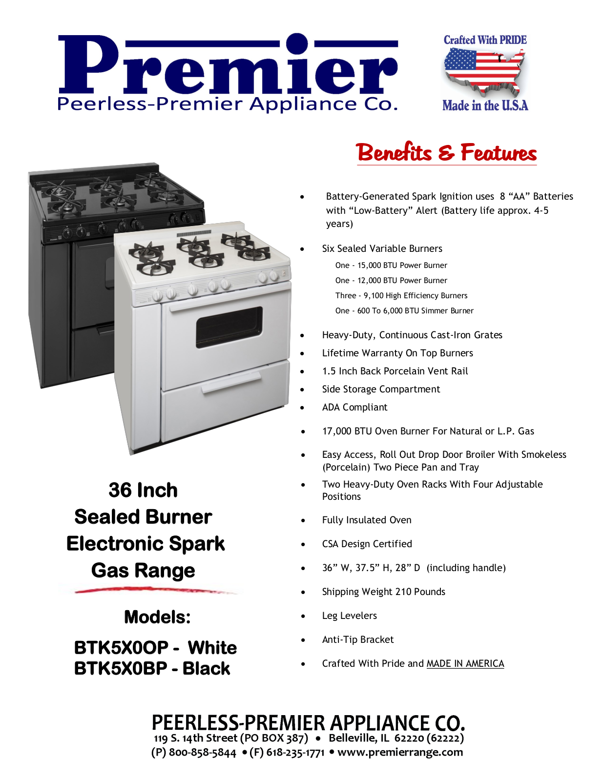 Premier BTK5X0BP Specifications - ManualMachine.com