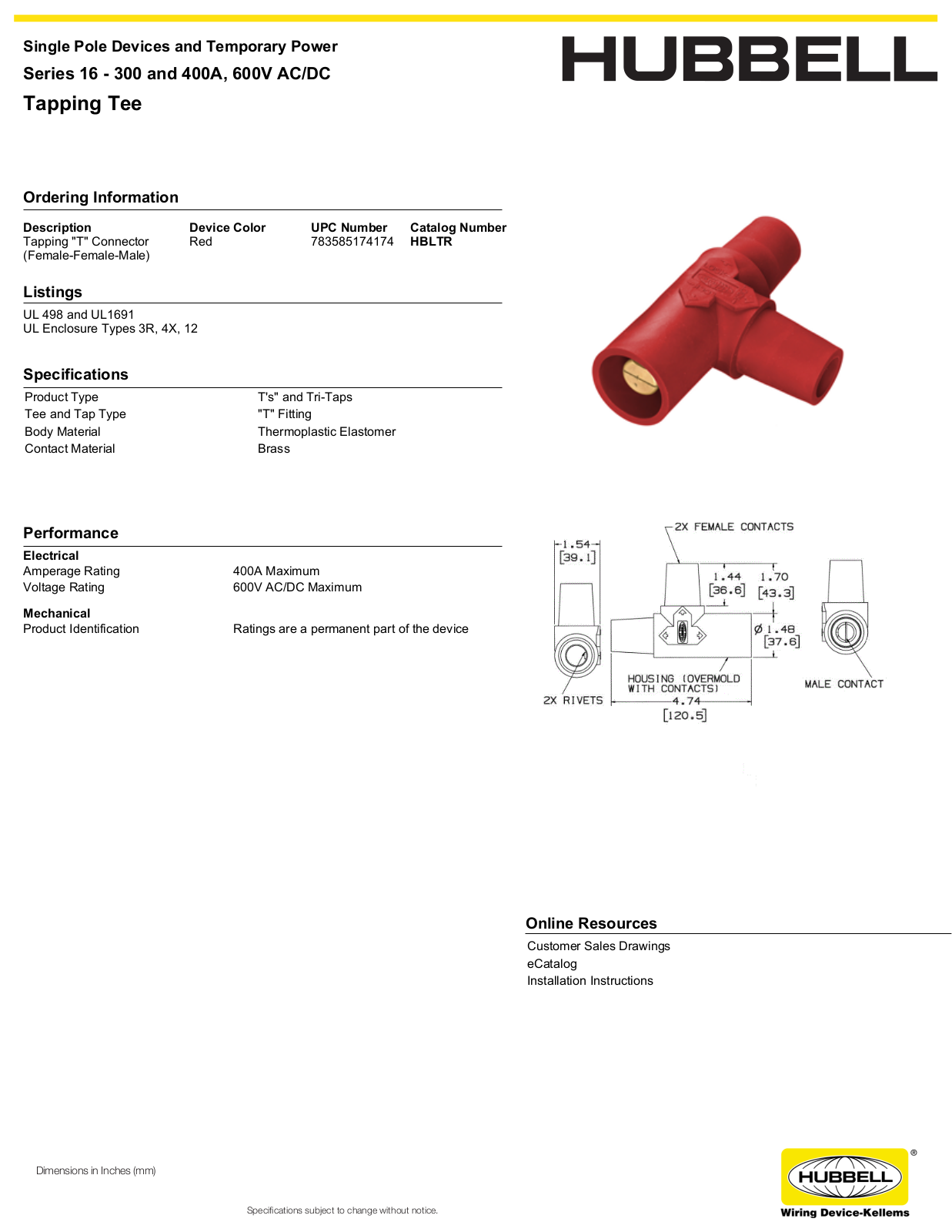 Hubbell HBLTR Specifications