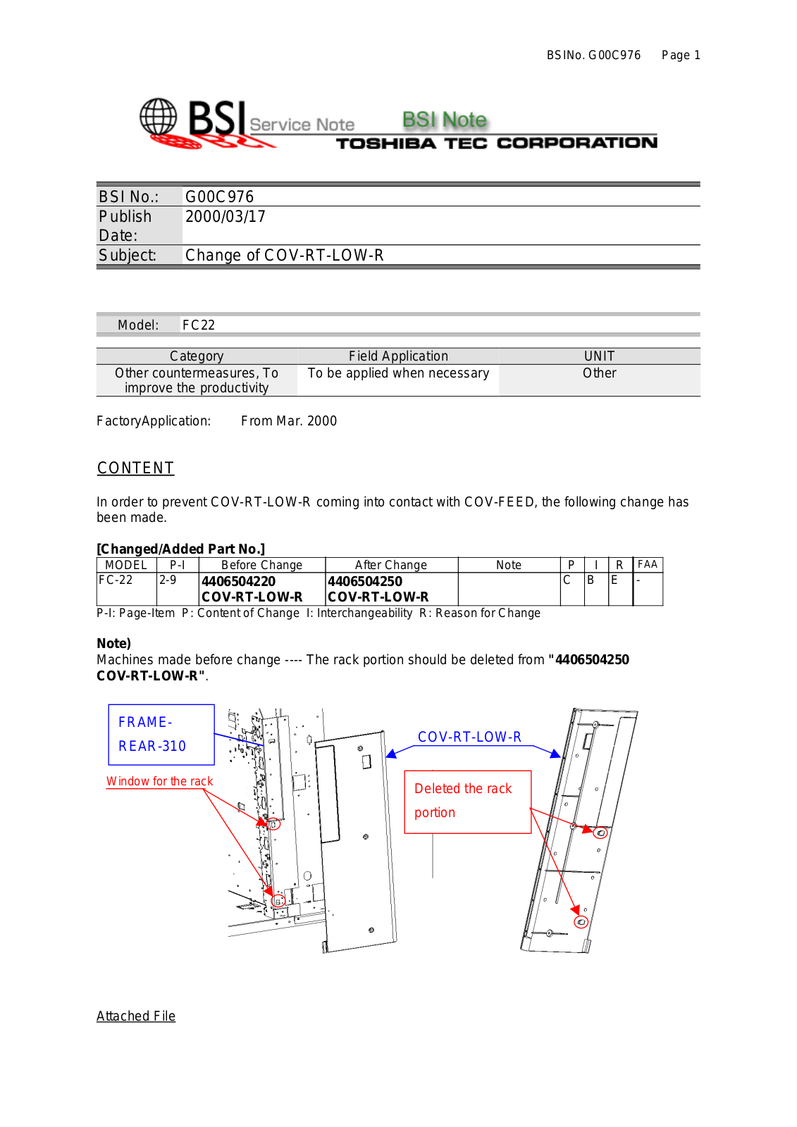 Toshiba g00c976 Service Note