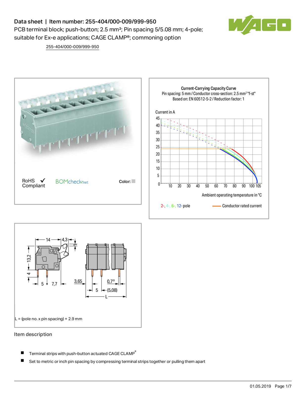 Wago 255-404/000-009/999-950 Data Sheet