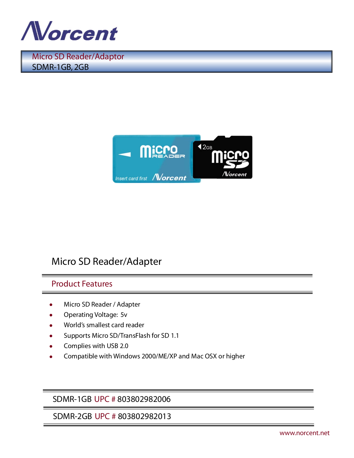 Norcent Technologies SDMR-1GB User Manual