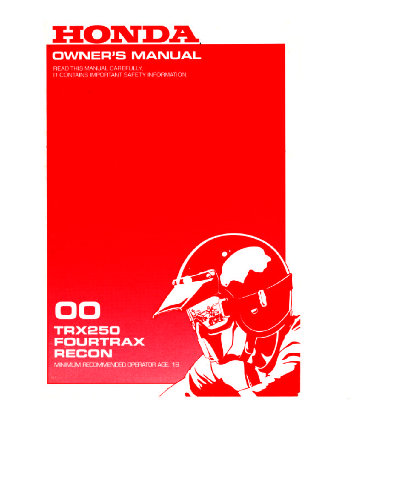 Honda TRX250 FOURTRAX RECON 2000 Owner's Manual