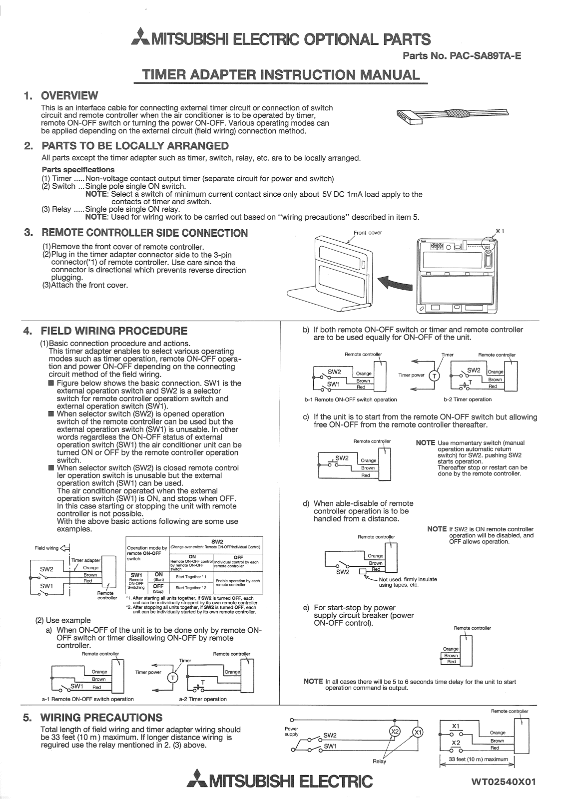 Mitsubishi PAC-SA89TA-E Installation Manual