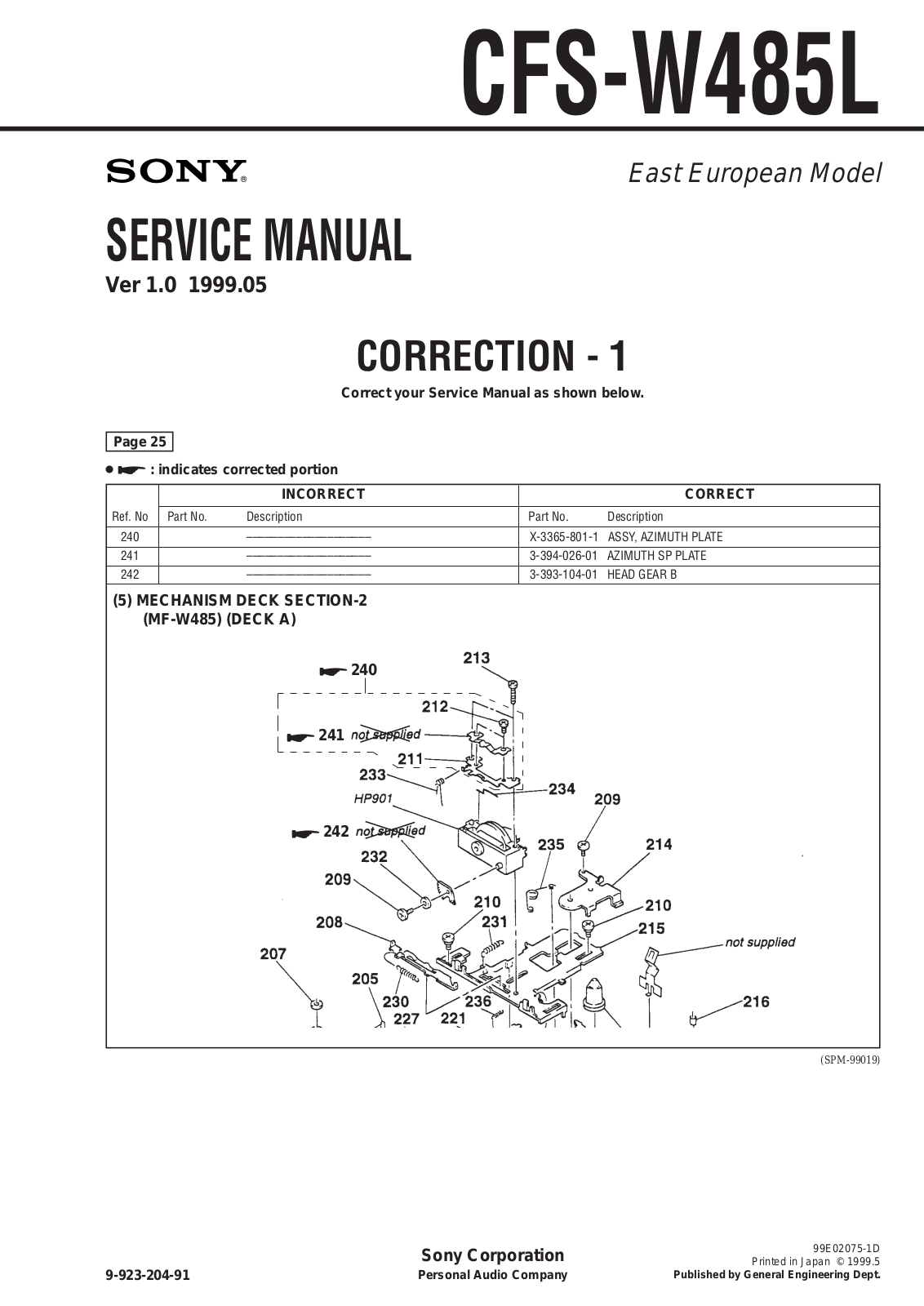 Sony CFS-W485L Service Manual