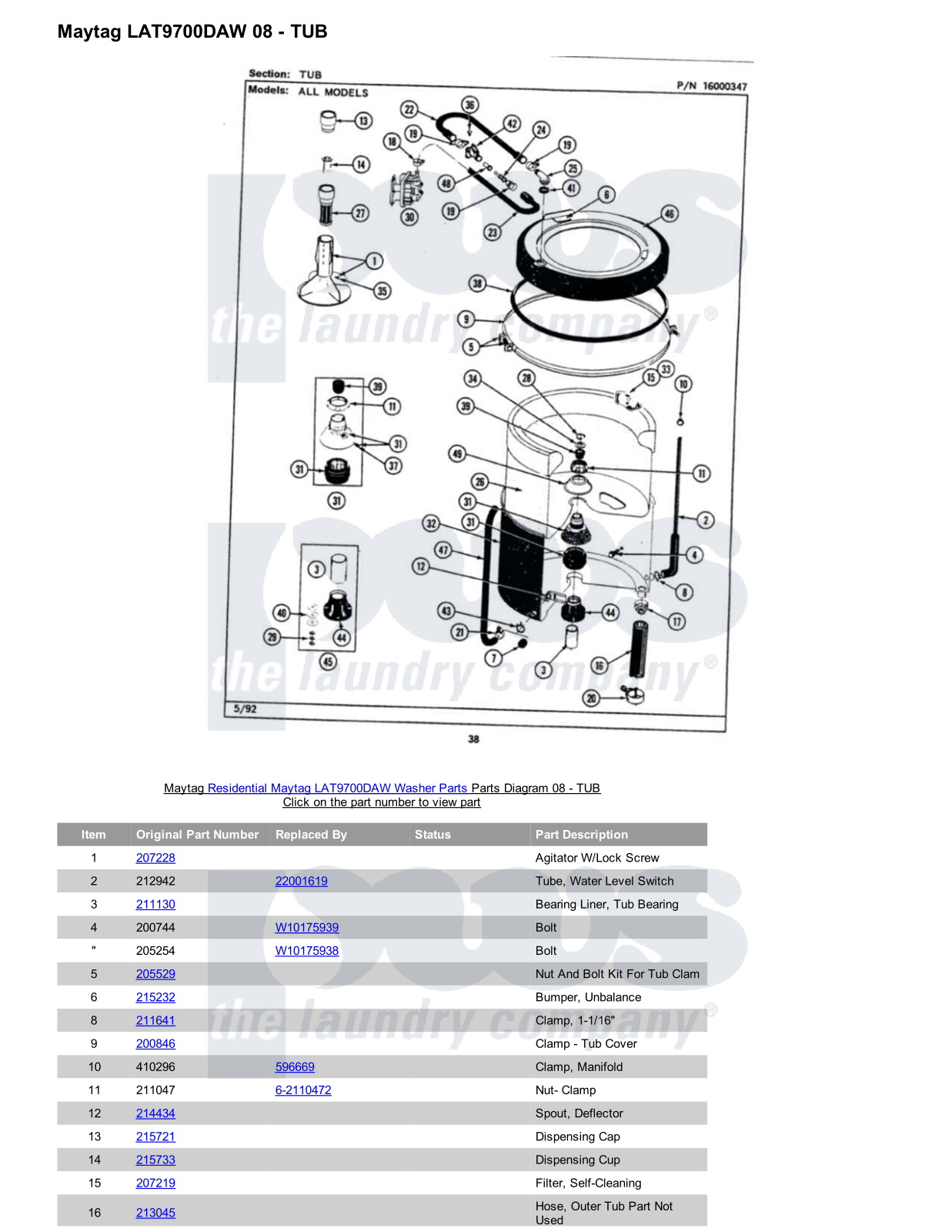 Maytag LAT9700DAW Parts Diagram