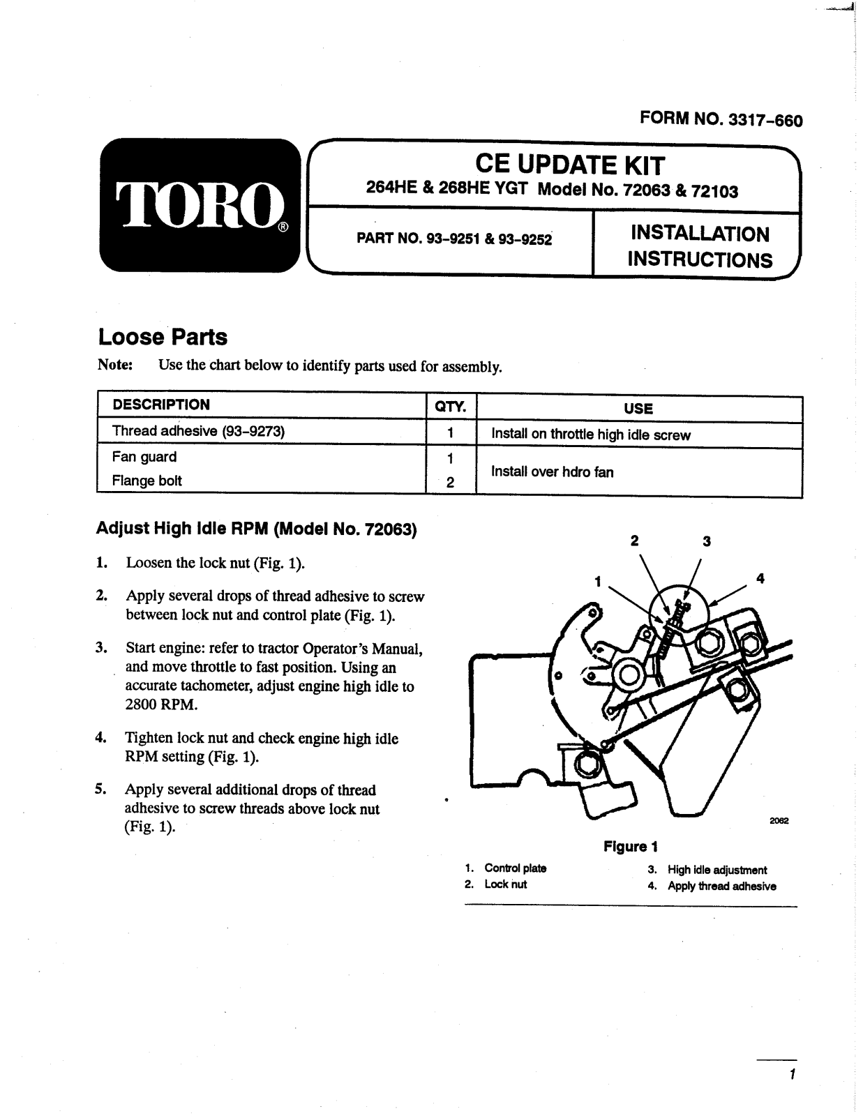 Toro 93-9251, 93-9252 Installation Instructions