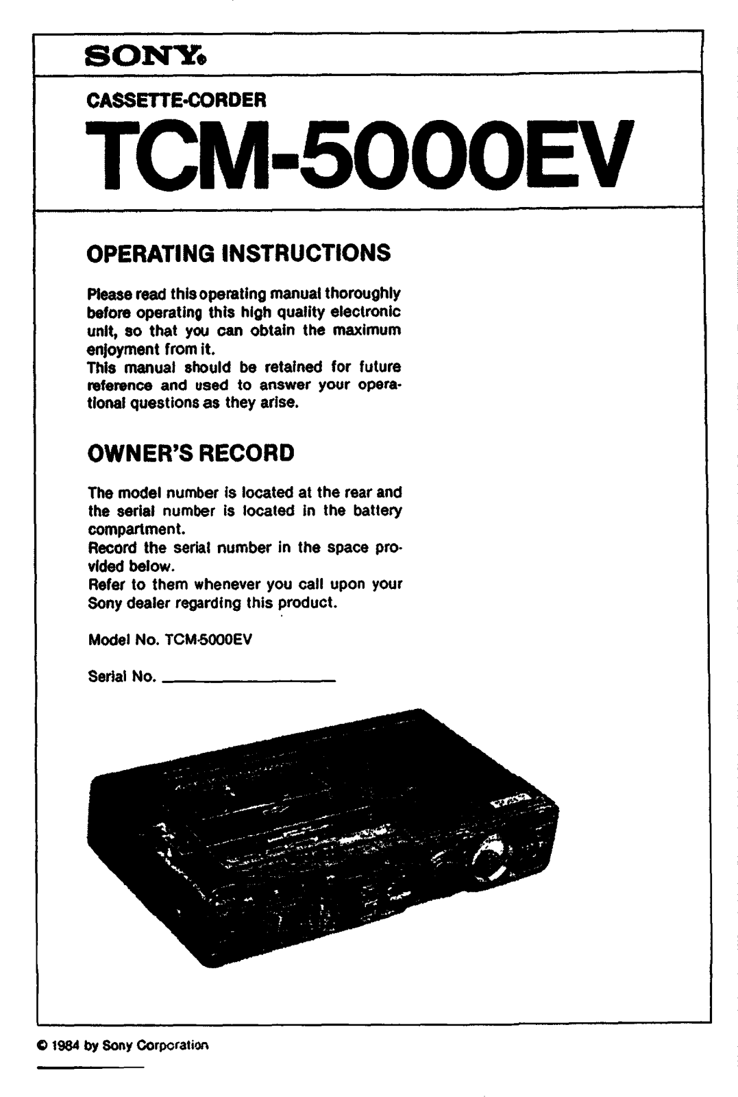 Sony TC-M5000EV User Manual