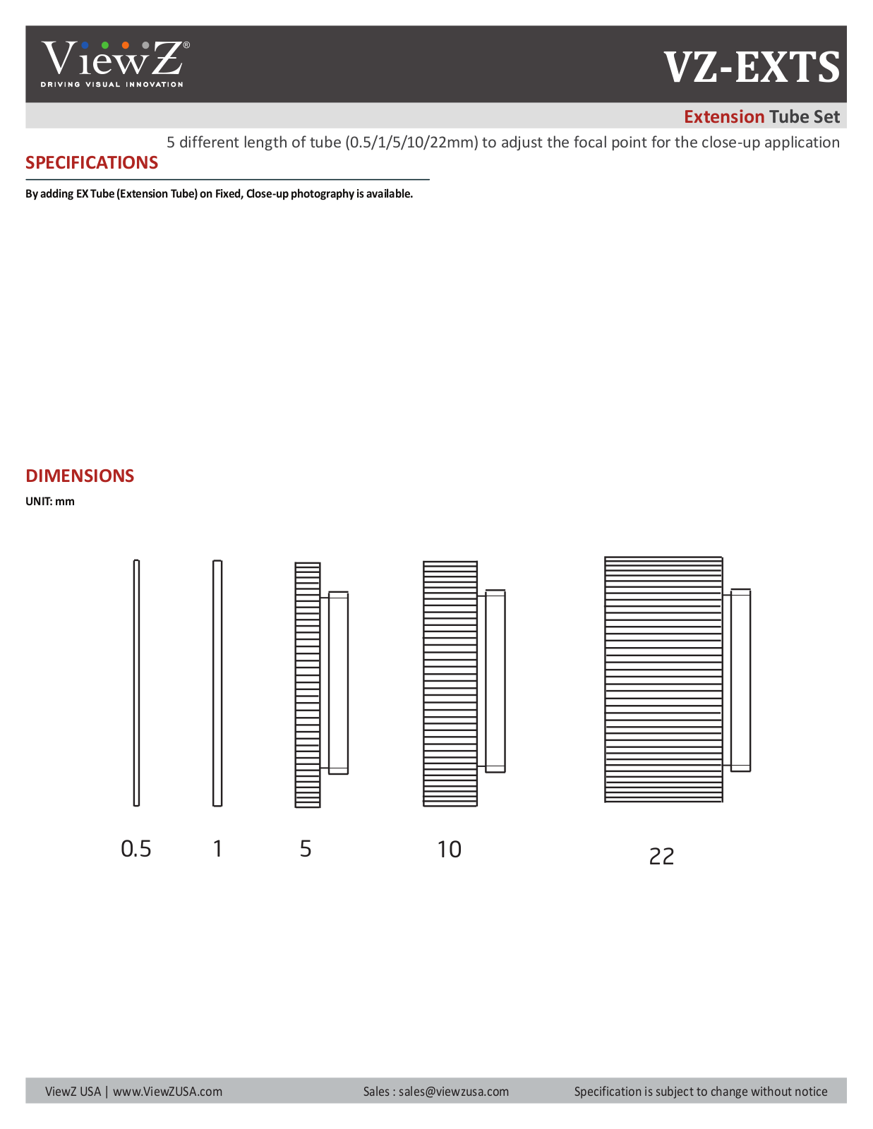 ViewZ VZ-EXTS Specsheet