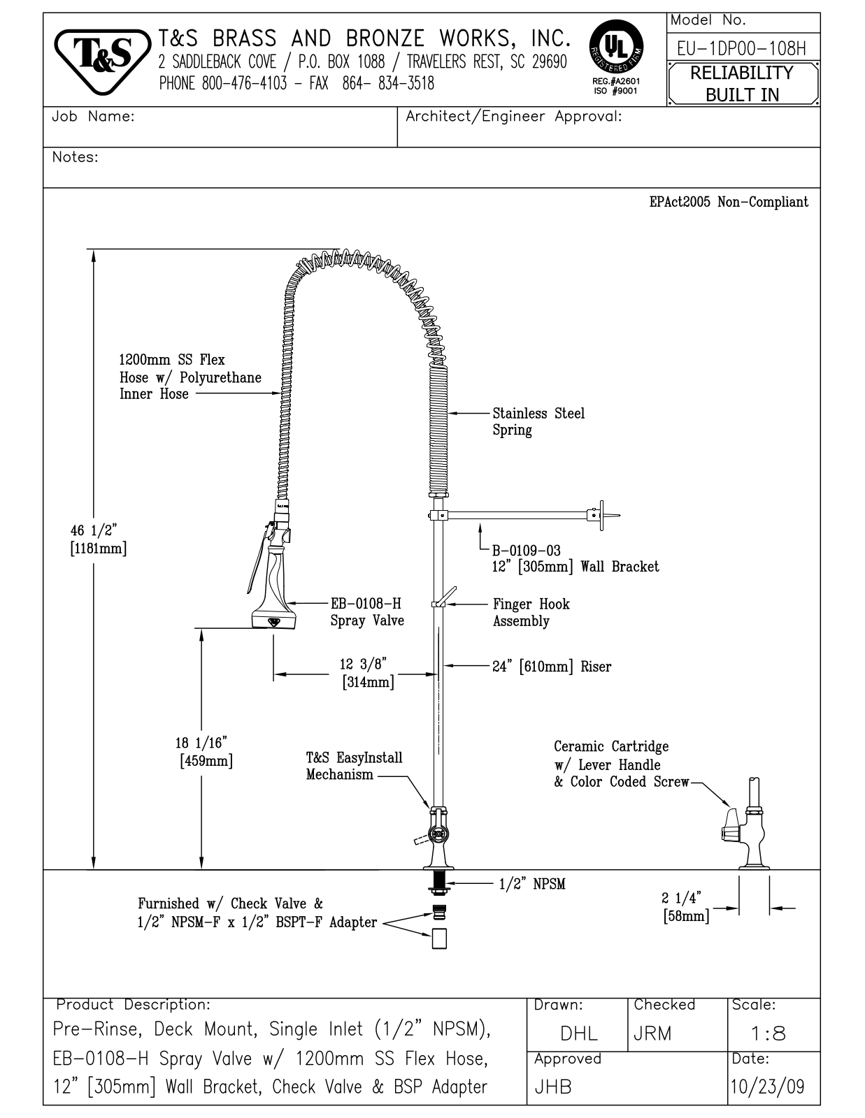 T&S Brass EU-1DP00-108H User Manual