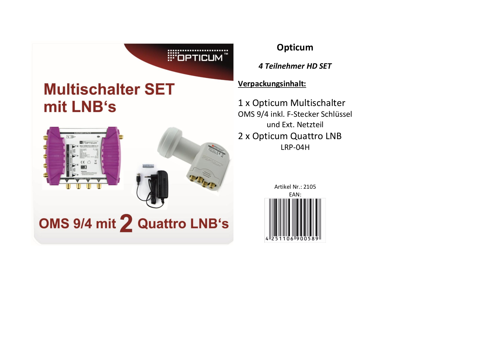 Opticum OMS 9-4p + LNB User Manual