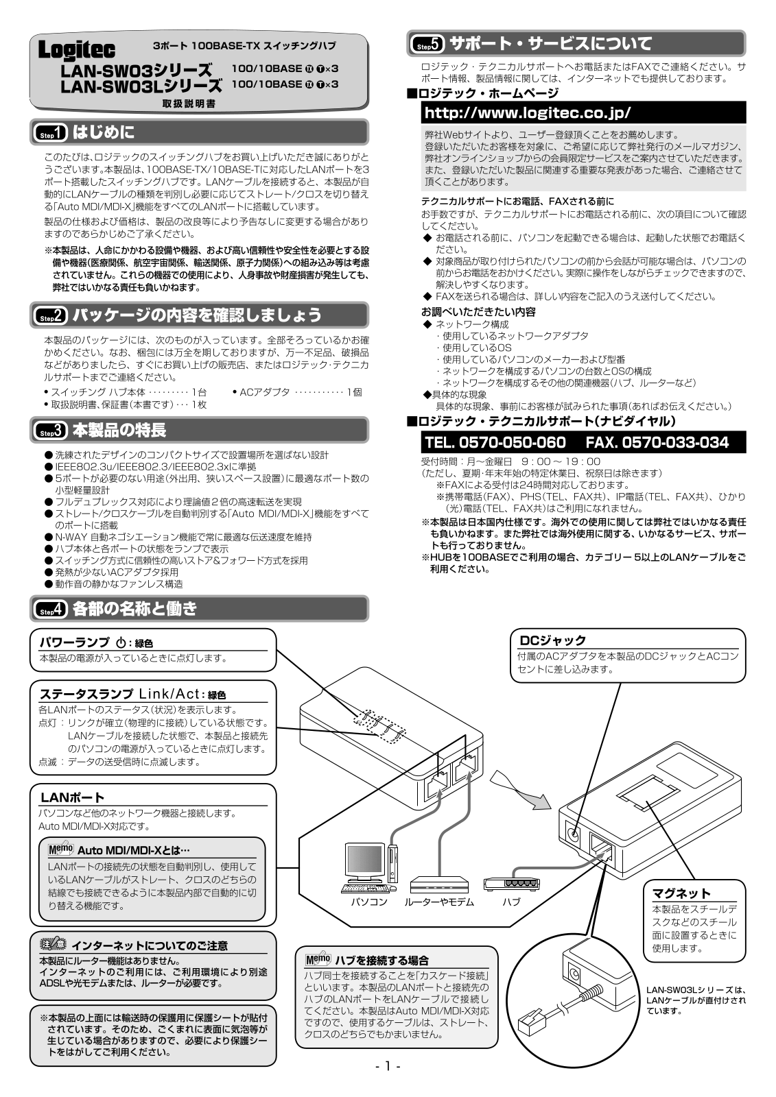 ELECOM Logitec LAN-SW03,LAN-SW03L User guide