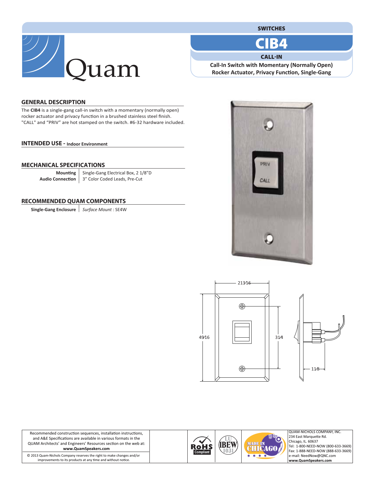 Quam CIB4 Specifications