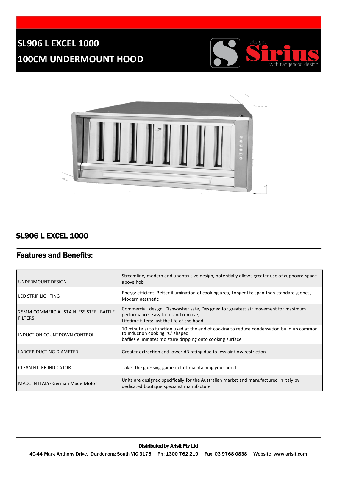 Sirius SL906LEXCEL1000 Specifications Sheet - ManualMachine.com