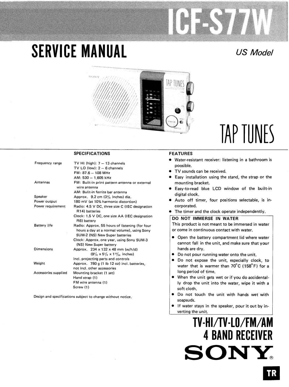 Sony ICFS-77-W Service manual