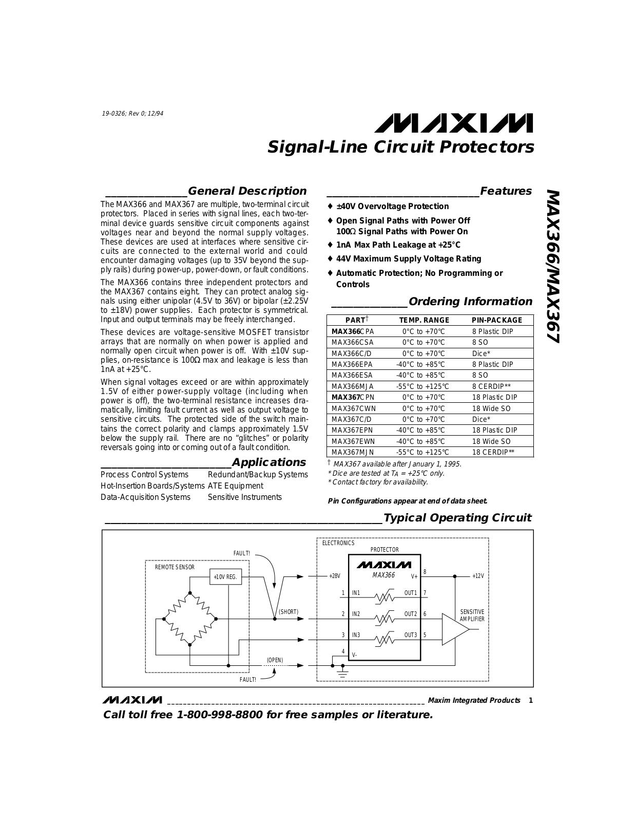 Maxim MAX367MJN, MAX367EWN, MAX367EPN, MAX367CWN, MAX367CPN Datasheet