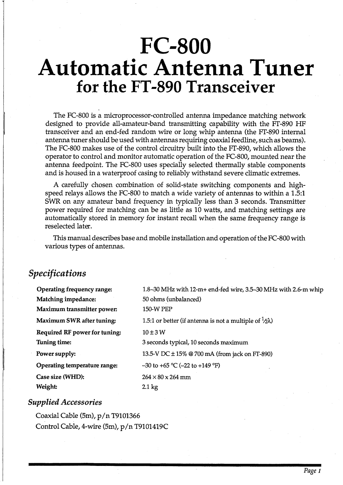Yaesu FC-800 User guide - ManualMachine.com