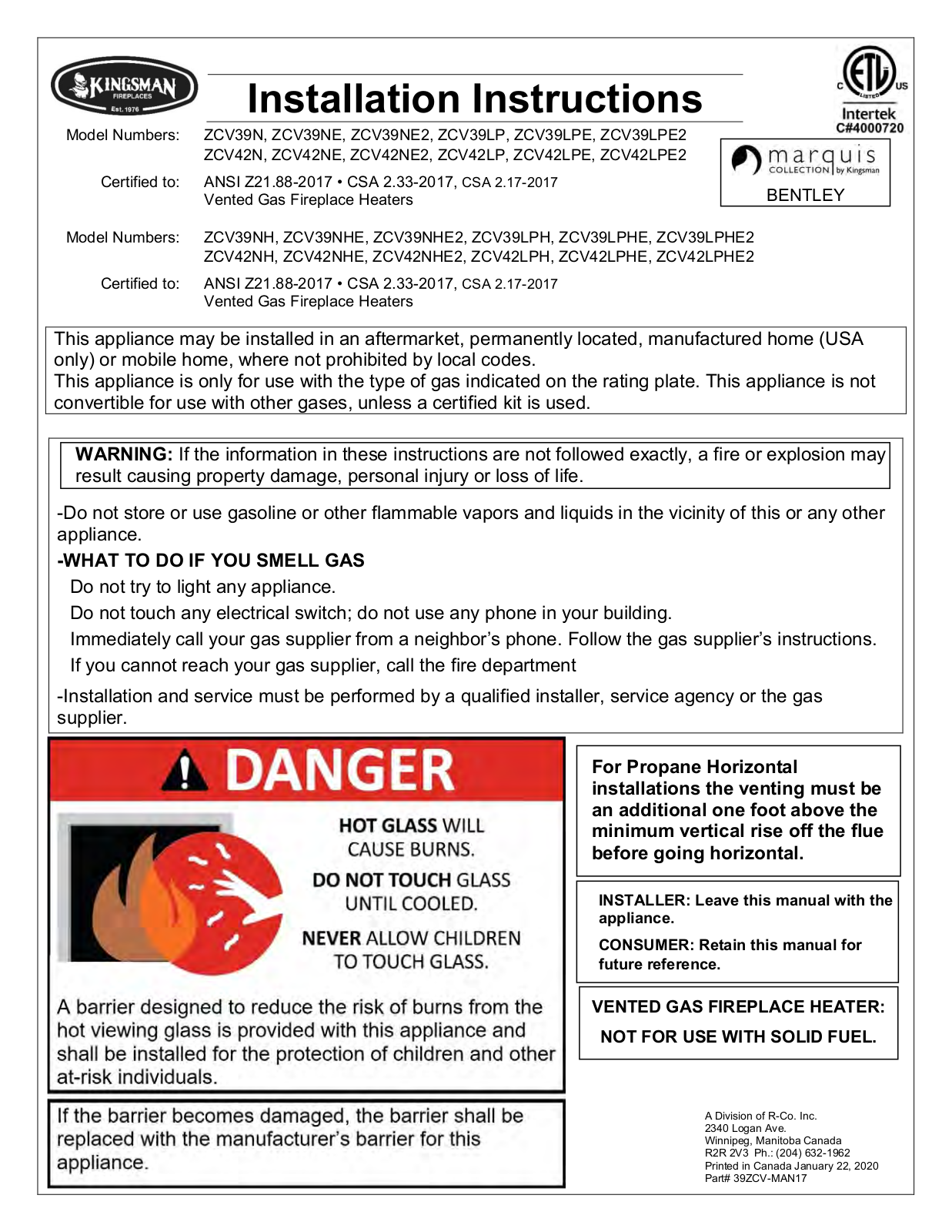 Kingsman ZCV39N, ZCV39NE, ZCV39NE2, ZCV39LP, ZCV39LPE User Manual