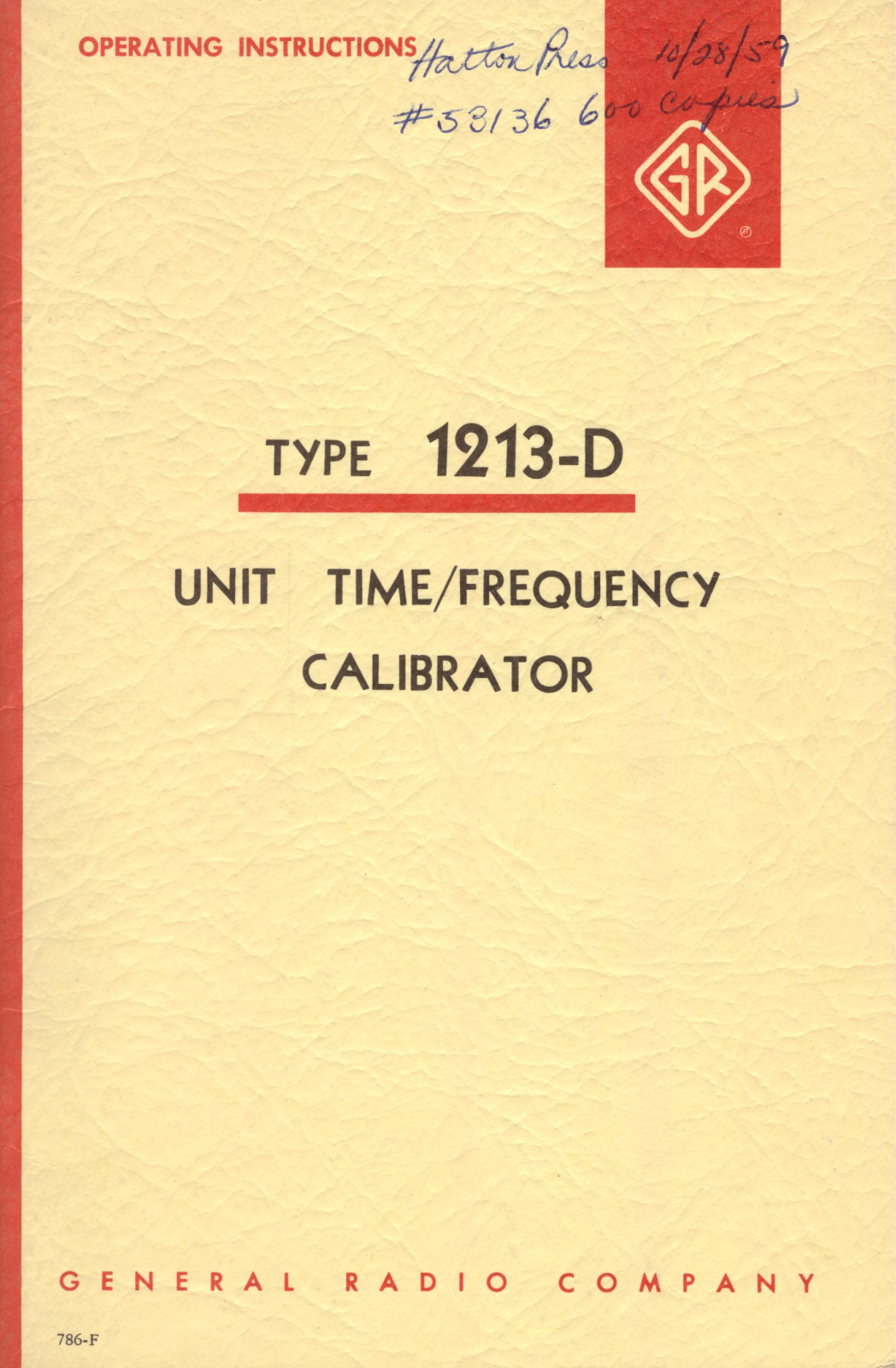 General Radio Company 1213-D Service manual