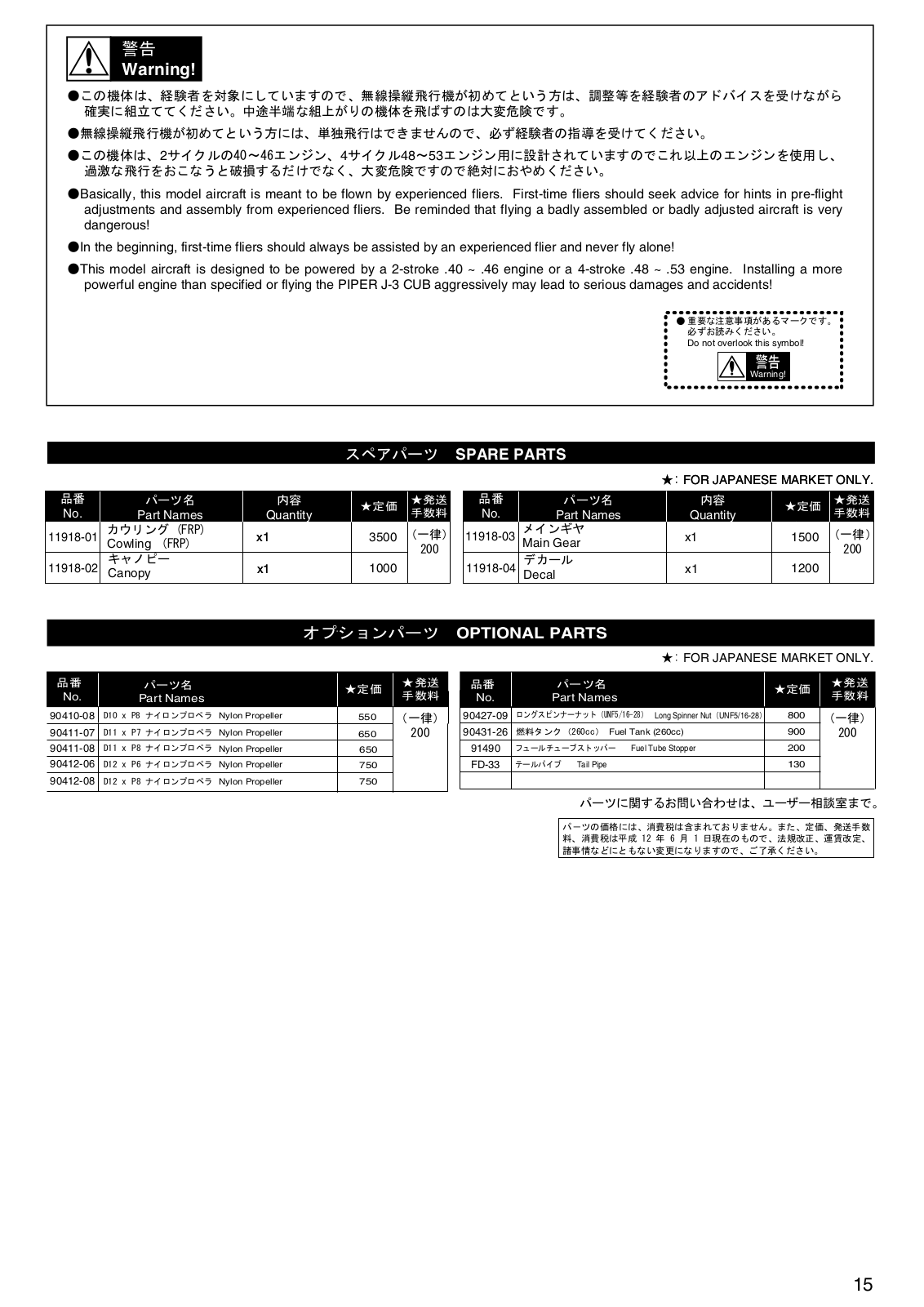 Kyosho PIPER J3 CUB 40 User Manual